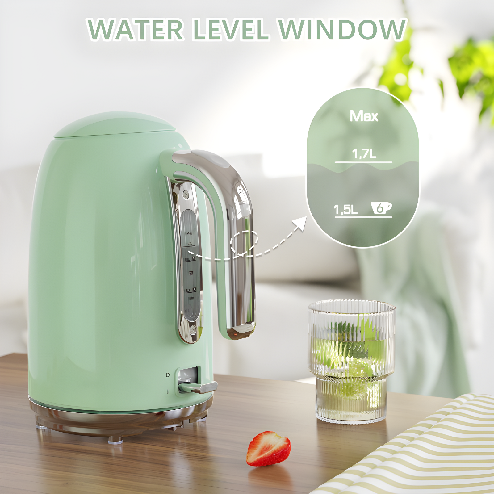 Electric Tea Kettle, 1500W /1.7 L Hot Water Kettle Electric, Retro Electric Kettle, Auto Shut-Off & Boil-Dry Protection, BPA Free, Stainless Steel Electric Teapot