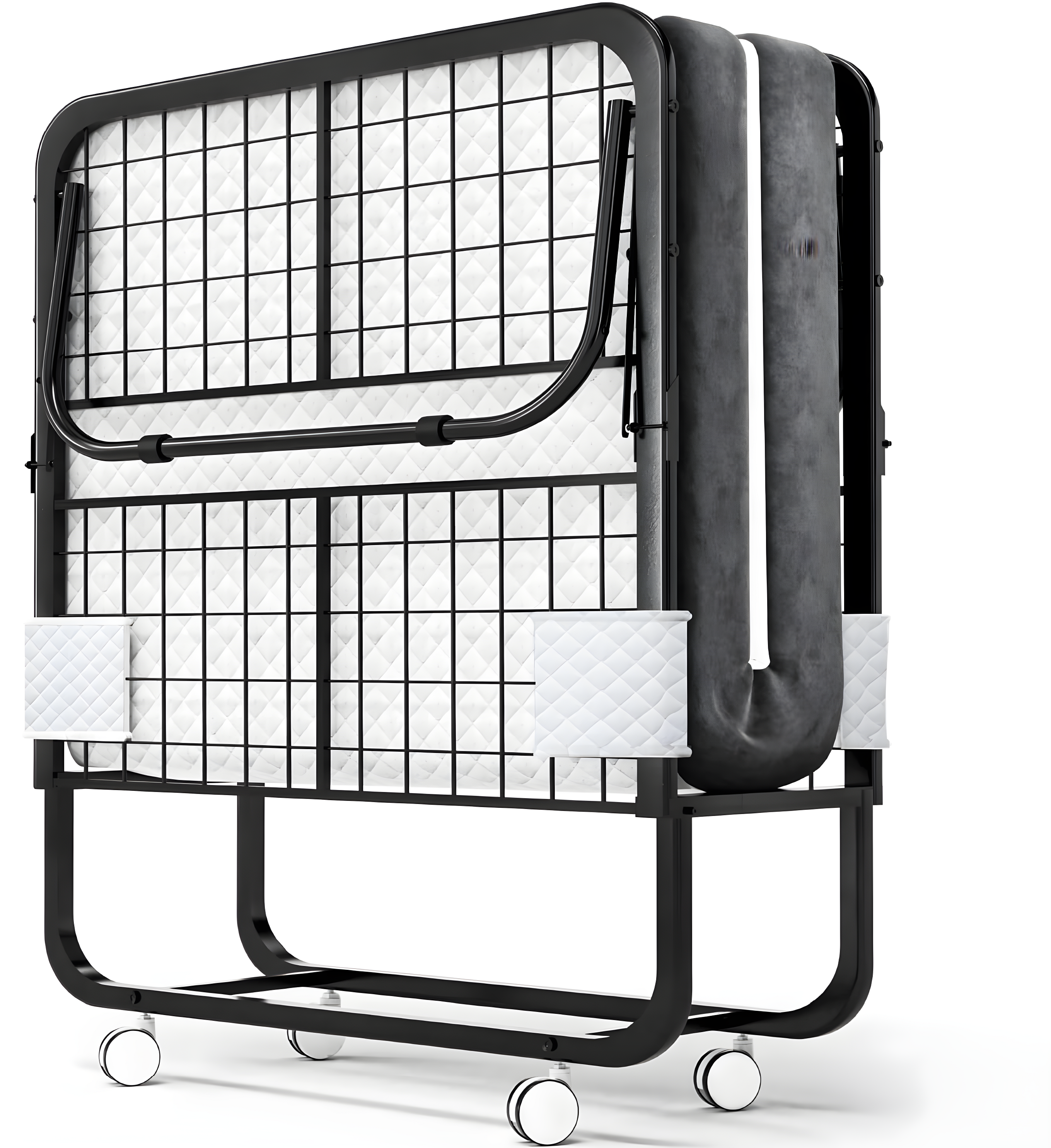 EconoHome Folding Bed with Mattress - 75x31 Cot Size Bed Frame - Portable Foldable Roll Away Adult Bed for Guest - 5-inch Thick Memory Foam Cot Mattress - Space Saving Fold Up Bed for Easy Storage