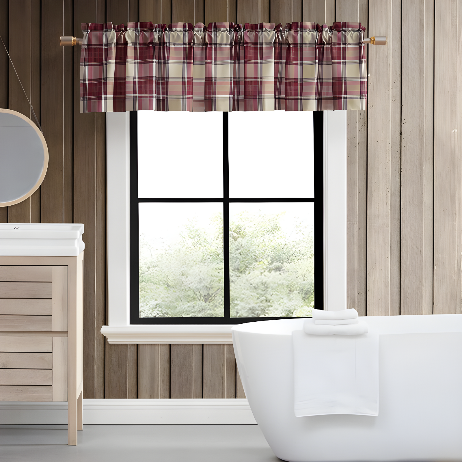 Eddie Bauer Edgewood Plaid Red Pole Top Window Valance
