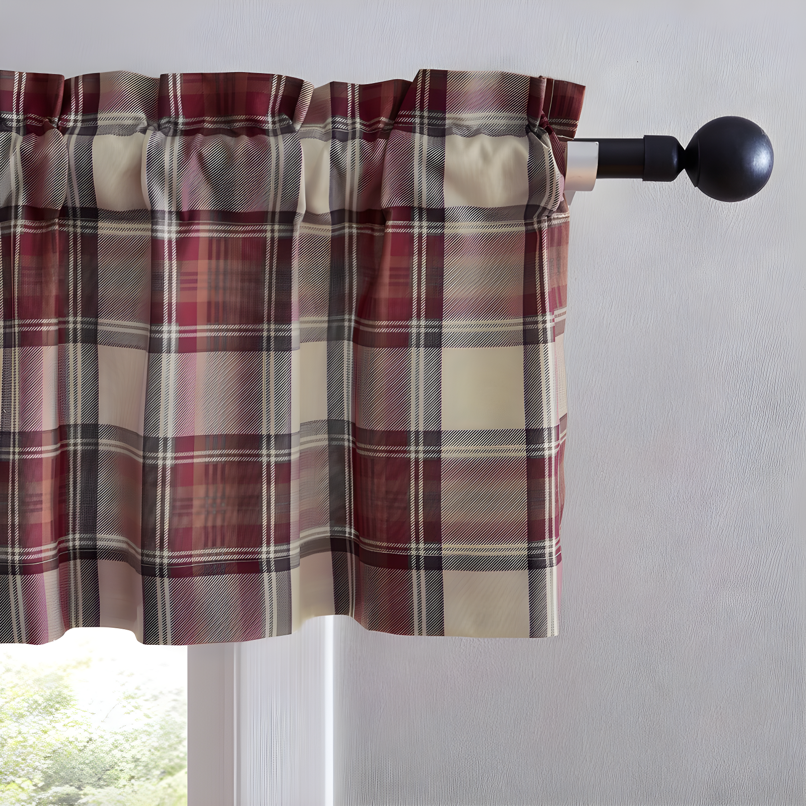 Eddie Bauer Edgewood Plaid Red Pole Top Window Valance