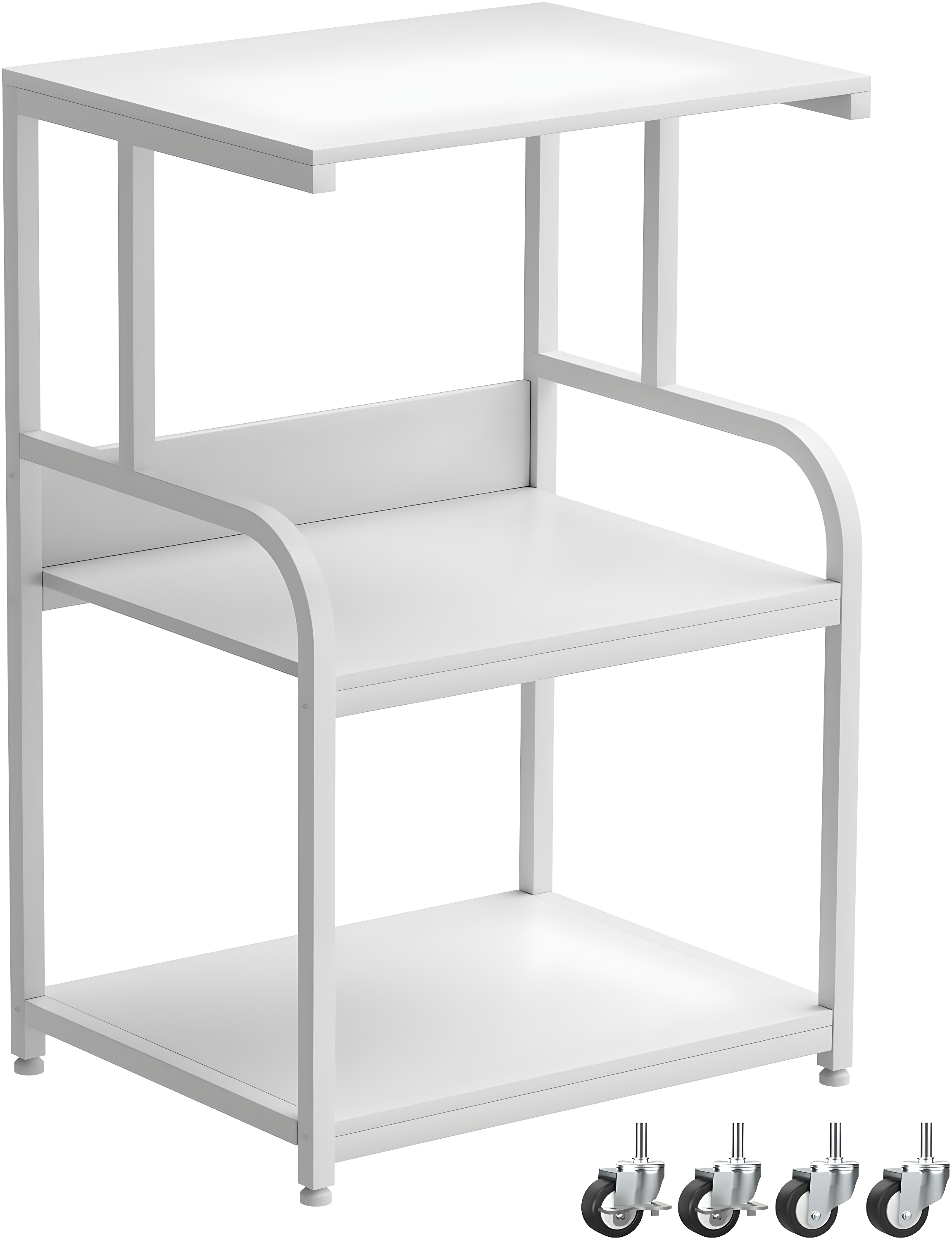 EasyCom Printer Stand- Large 3 Tier Printer Table with Wheels- Industrial Printer Storage Cart- Rolling Printer Cart with Storage Shelf for Printer Scanner Fax Home Office Use- White