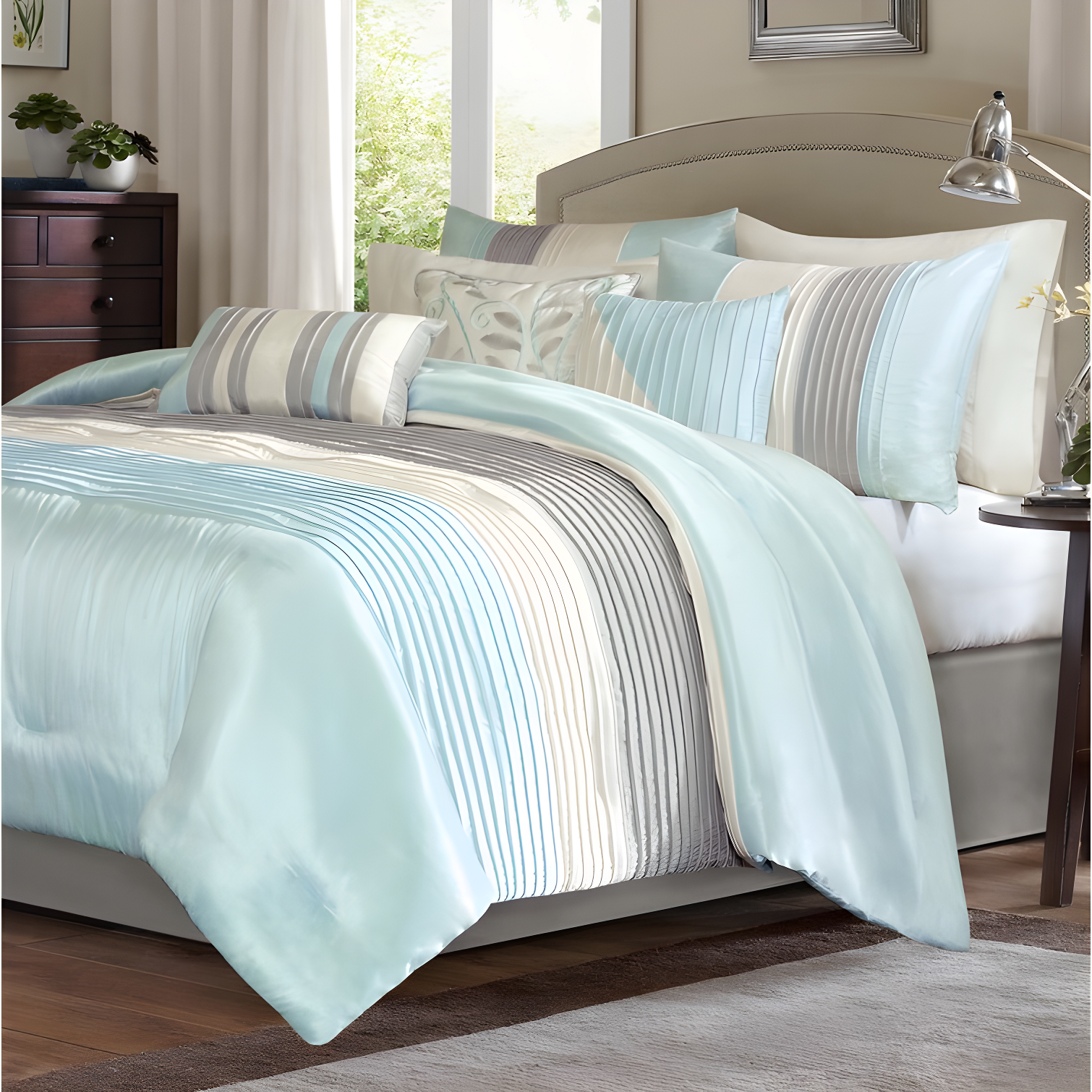 Madison Park Amherst 7 Piece Striped and Pleated Comforter Set