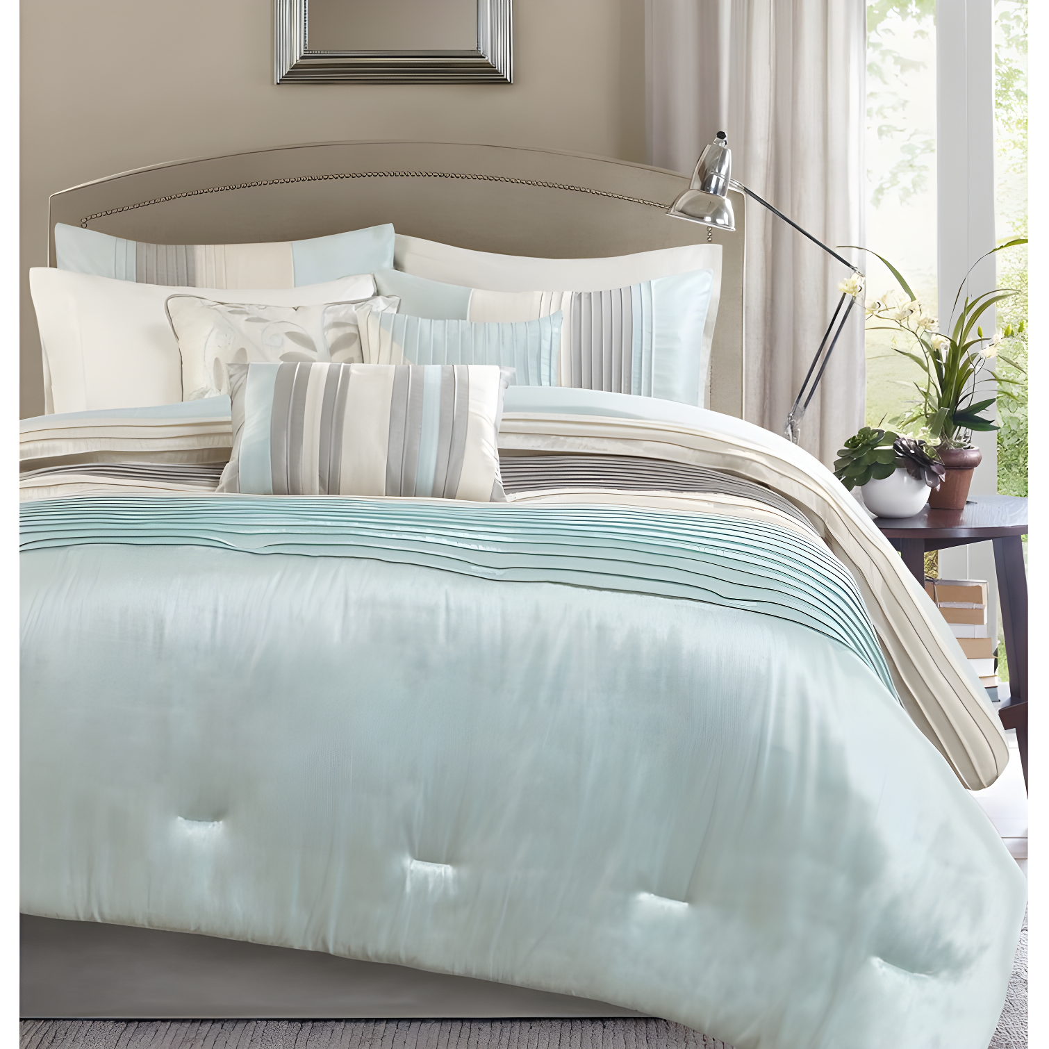 Madison Park Amherst 7 Piece Striped and Pleated Comforter Set
