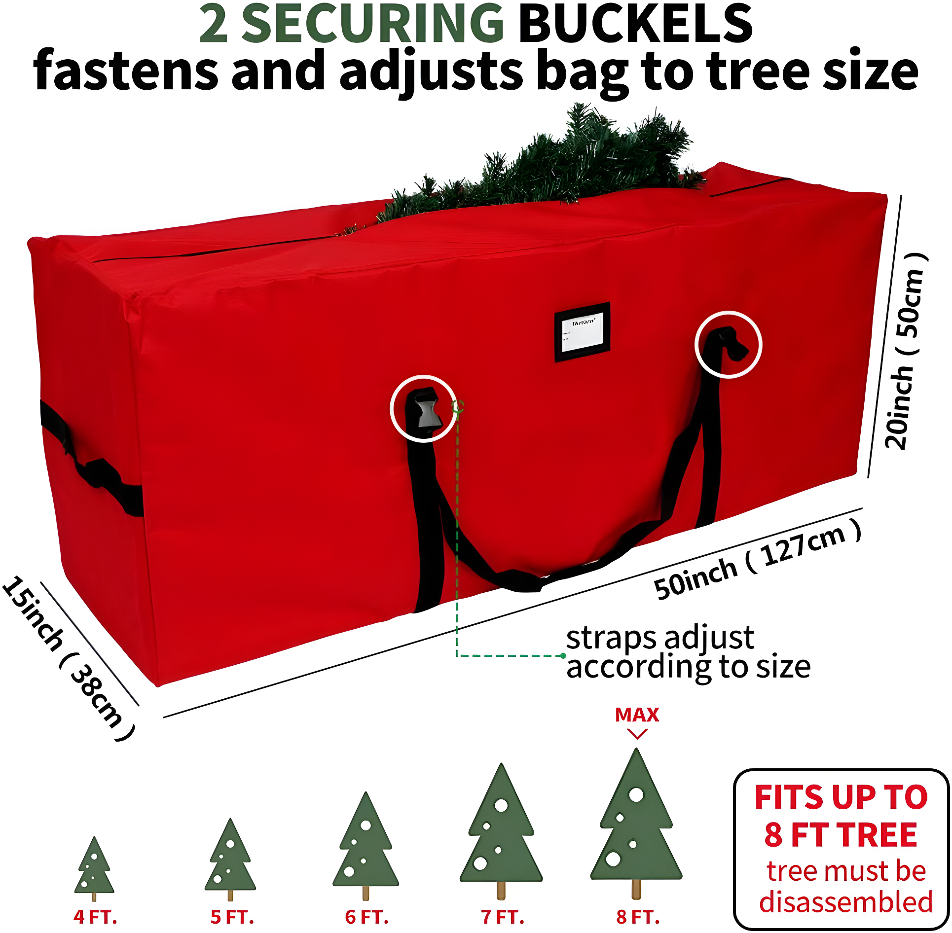 OurWarm Christmas Tree Storage Bag Extra Large Heavy Duty Storage Containers for 8 Ft Artificial Tree 600D Oxford Xmas Holiday Tree Storage Bags with Reinforced Handles Zipper, Red 50" x 15" x 20"