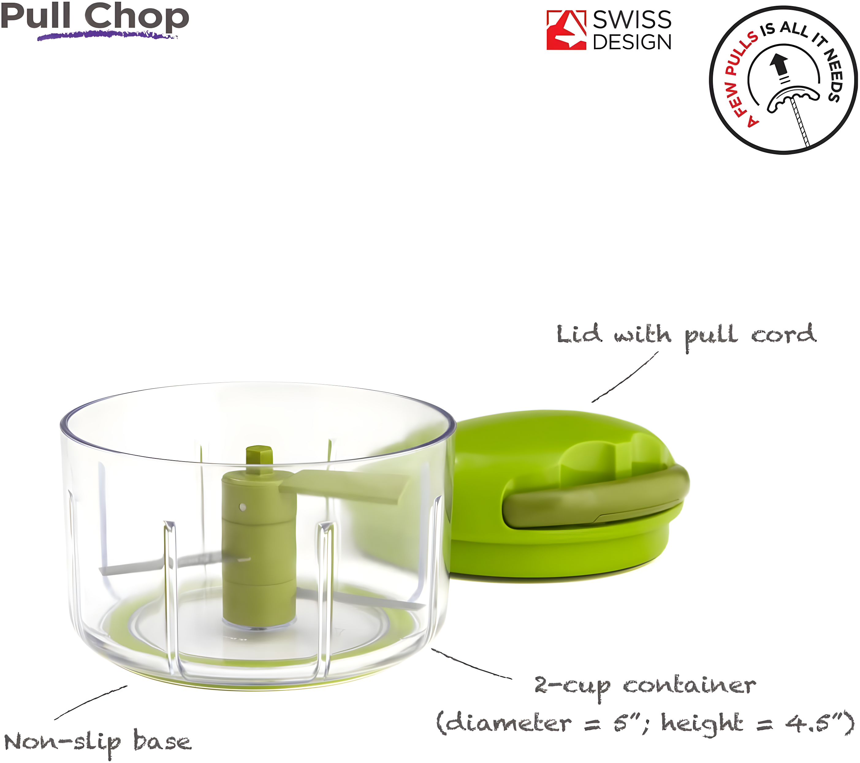 Green Manual Food Processor with Stainless Steel Blades