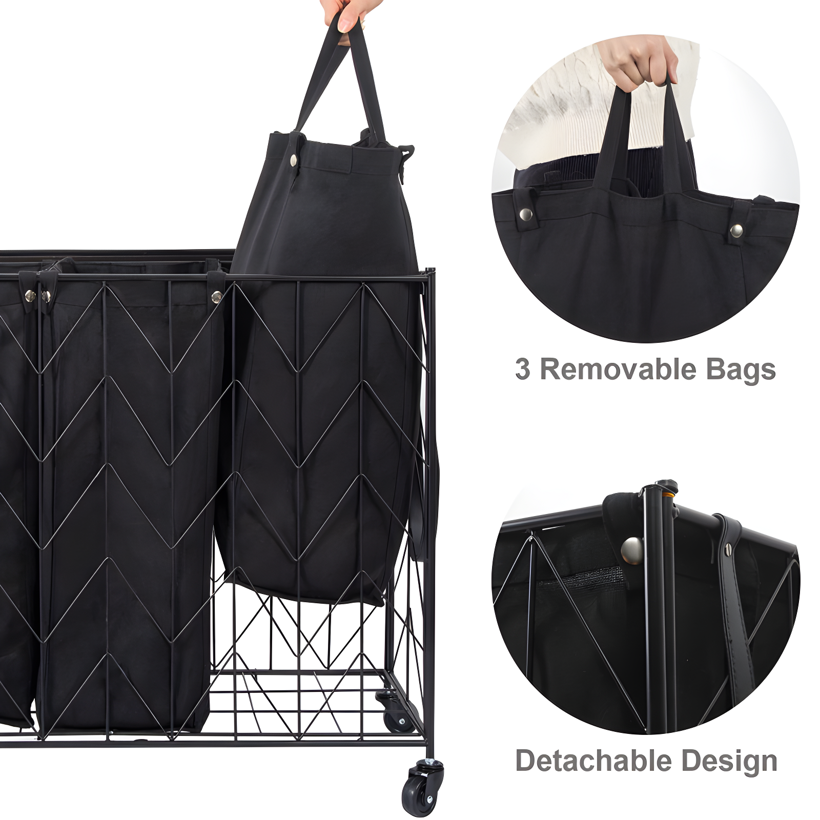142L Laundry Hamper 3 Section with Lid