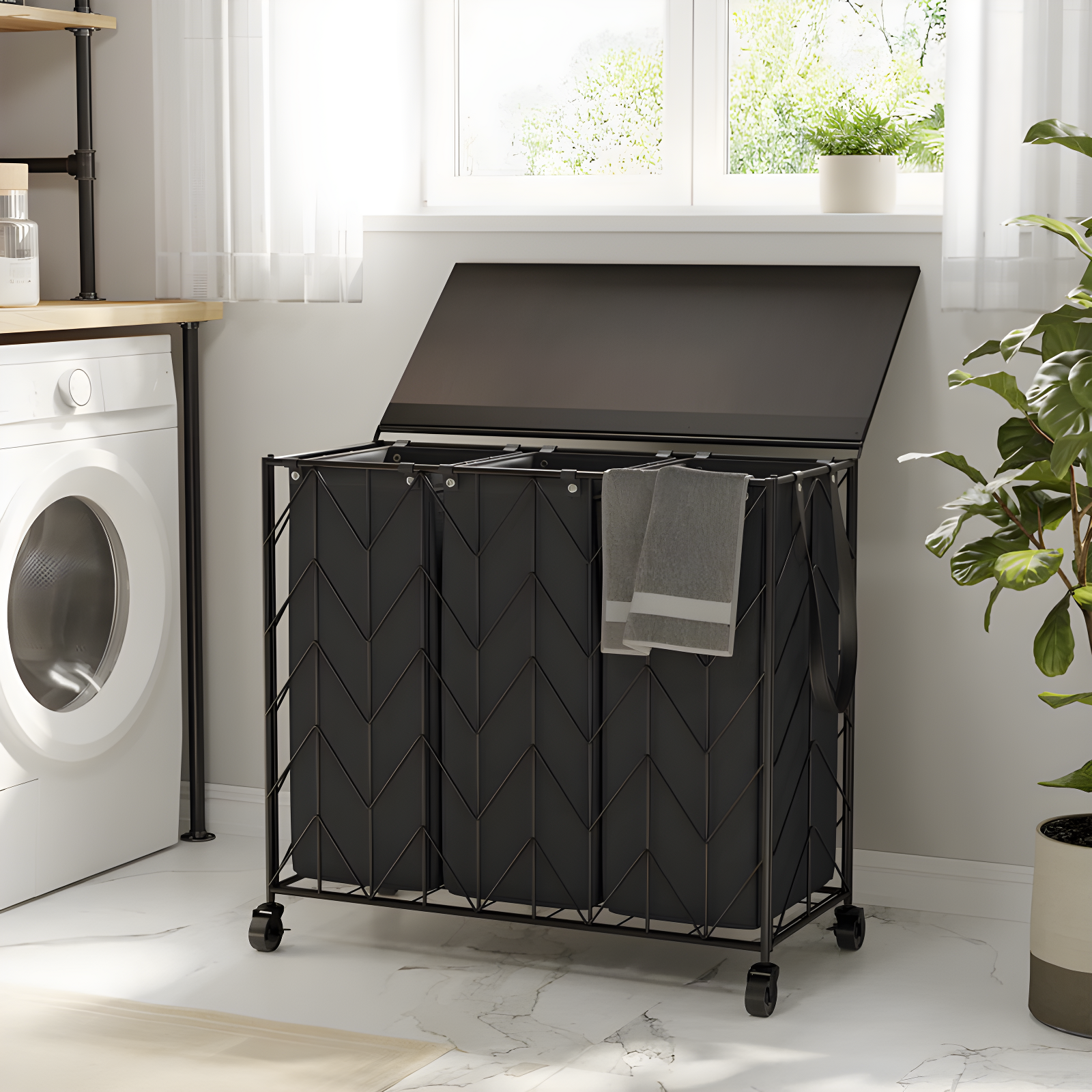142L Laundry Hamper 3 Section with Lid