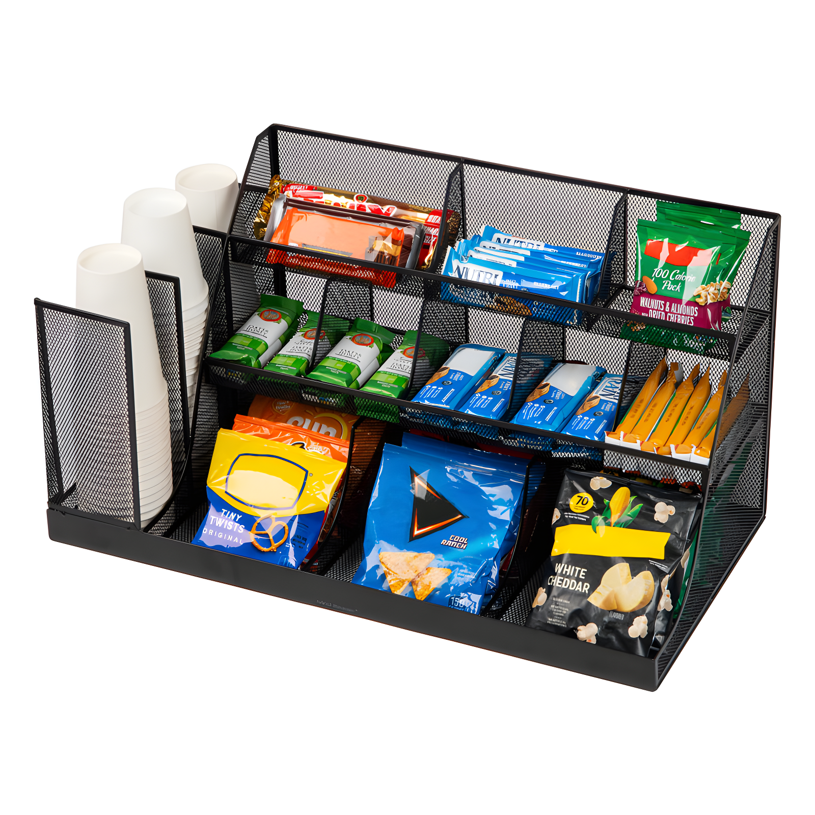 Mind Reader Cup and Condiment Station, Countertop Org, Coffee Bar, Kitchen, Metal Mesh, 23.75"L x 11.5"W x 12.5"H