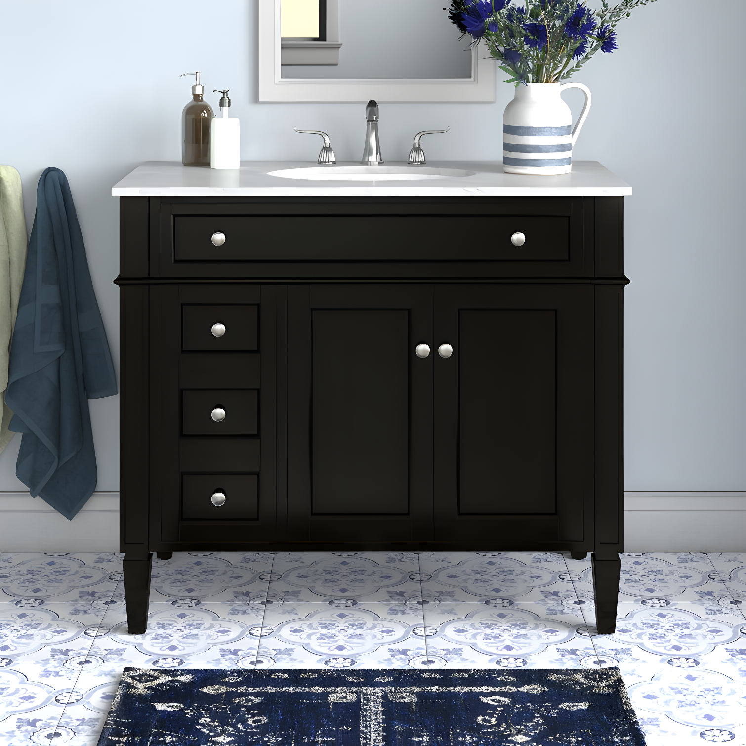 Rukie 40" Free-Standing Single Bathroom Vanity Set with Marble Vanity Top