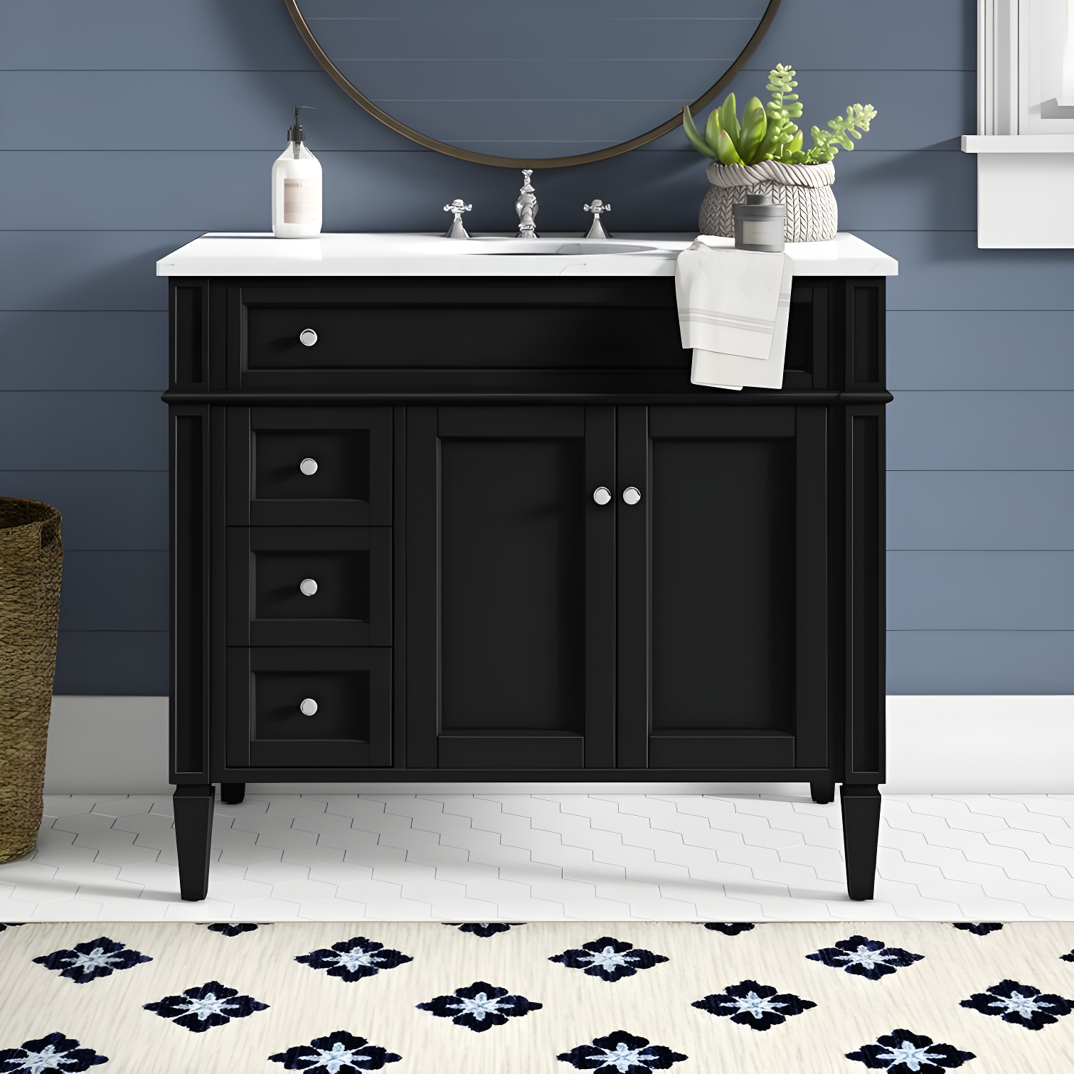 Rukie 40" Free-Standing Single Bathroom Vanity Set with Marble Vanity Top