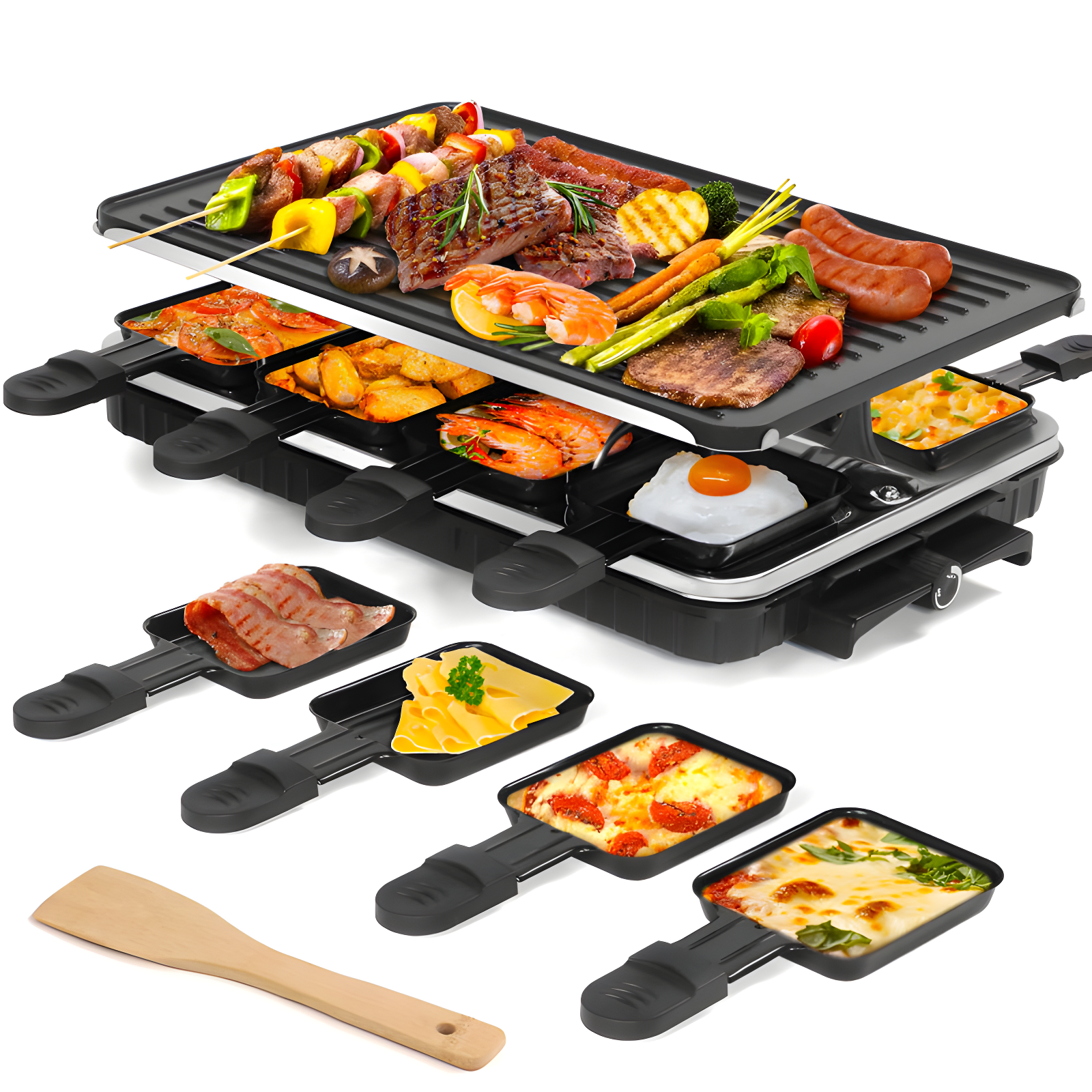 Table Grill, Indoor Grill Korean BBQ Grill Electric Griddle, 2 In 1 Electric Griddle Nonstick With 8  Cheese Pans Adjustable Temperature Control 1300W Ideal For Family And Party Fun