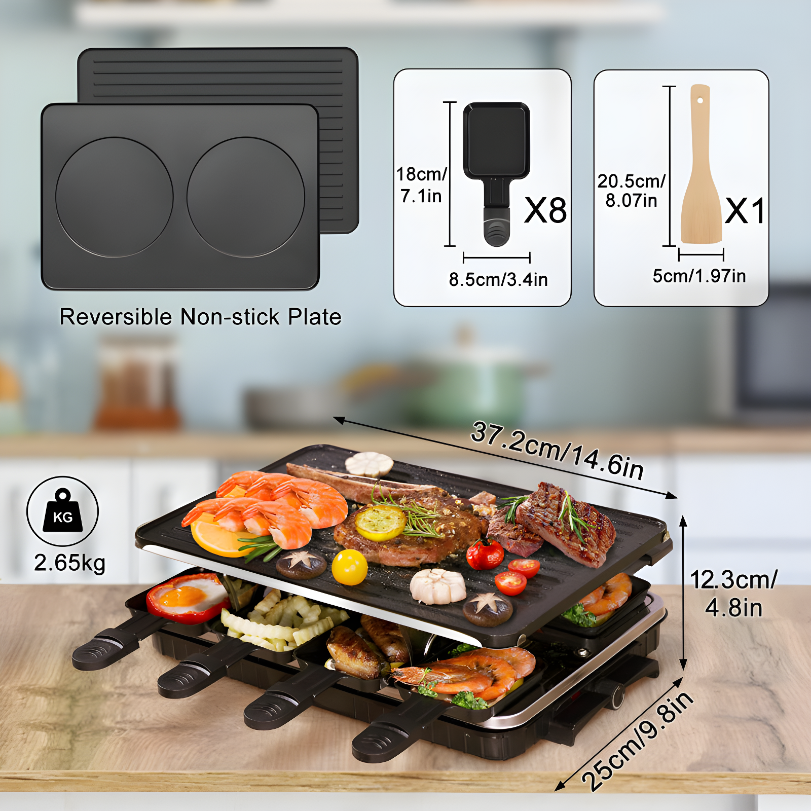 Table Grill, Indoor Grill Korean BBQ Grill Electric Griddle, 2 In 1 Electric Griddle Nonstick With 8  Cheese Pans Adjustable Temperature Control 1300W Ideal For Family And Party Fun