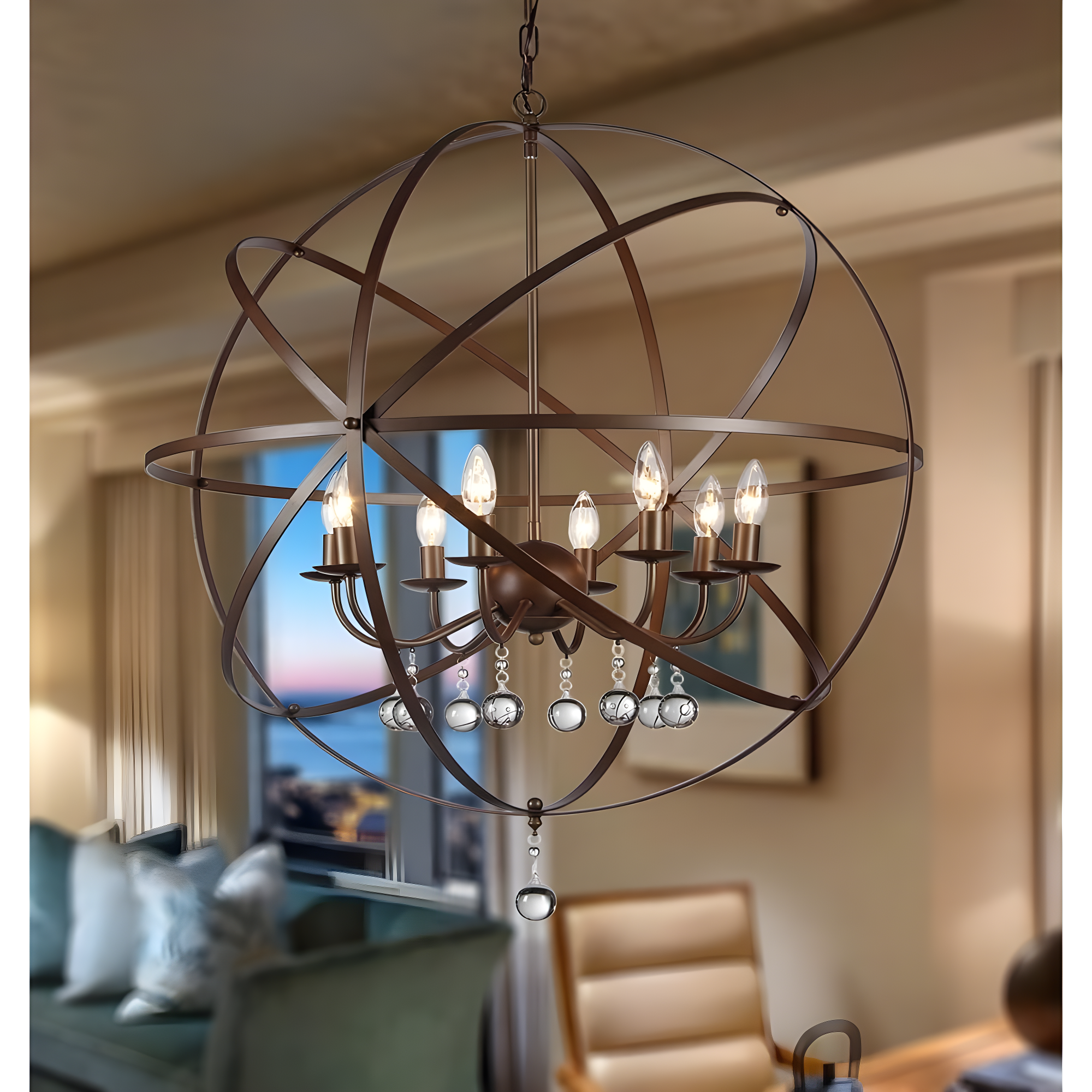 Warehouse of Tiffany Jossie 8-light Crystal 30-inch Bronze-finish Chandelier - 22" x 21" x 21"