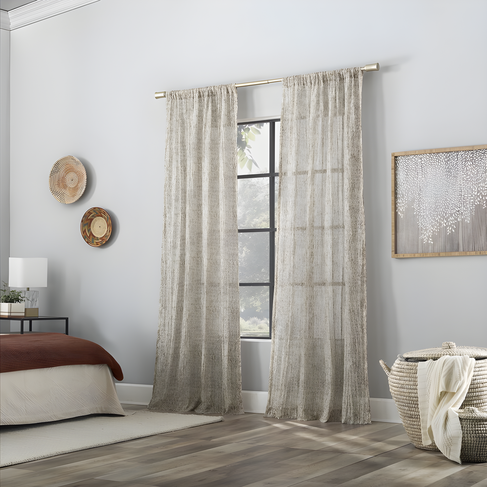 Scott Living Tulin Watercolor Print Sheer Rod Pocket Curtain Panel