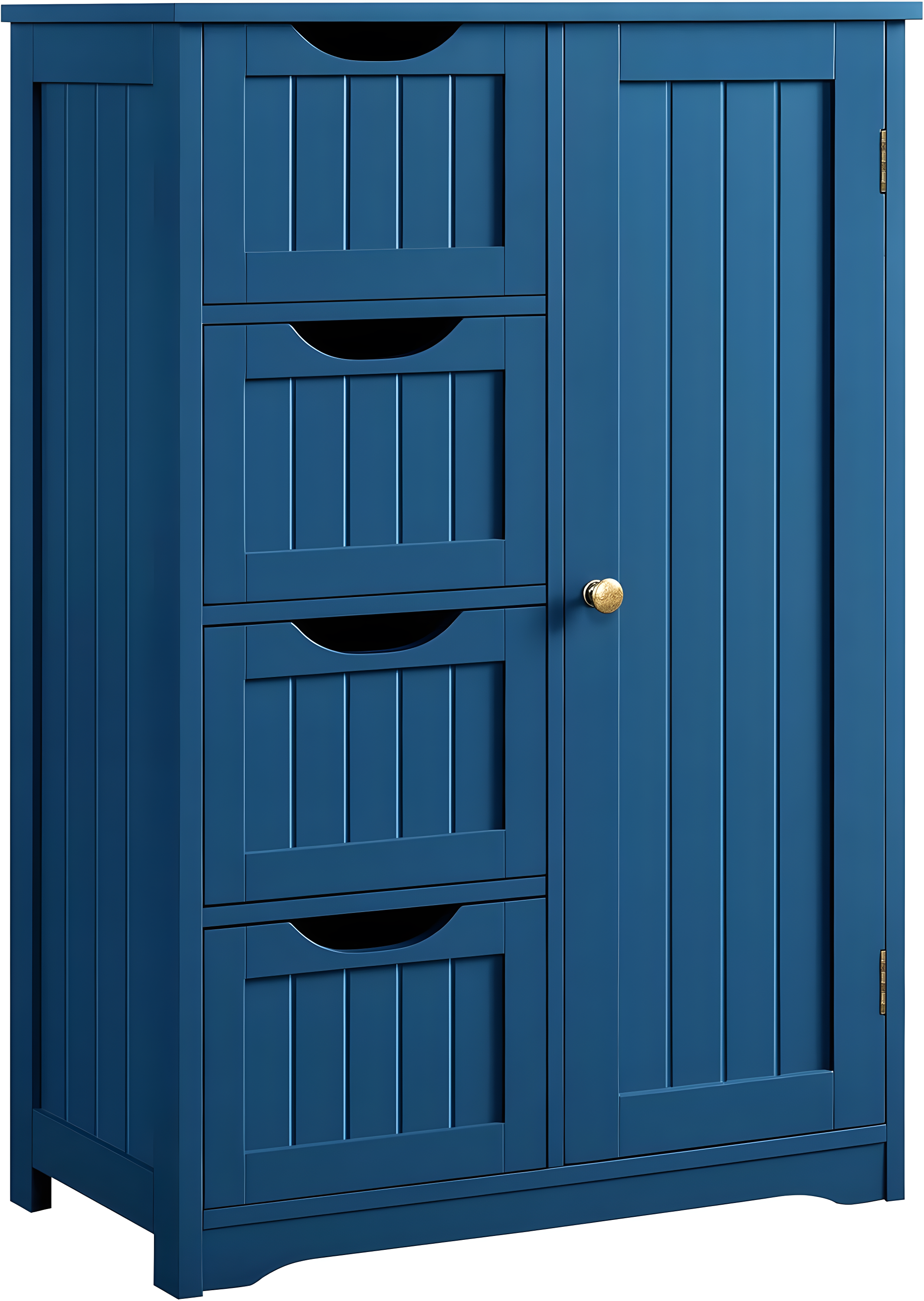 Topeakmart Wooden Bathroom Floor Cabinet, Free Standing Side Cabinet w/4 Drawers & 3 Tier Cupboard Storage Organizer Unit for Hallway/Entryway, Navy Blue