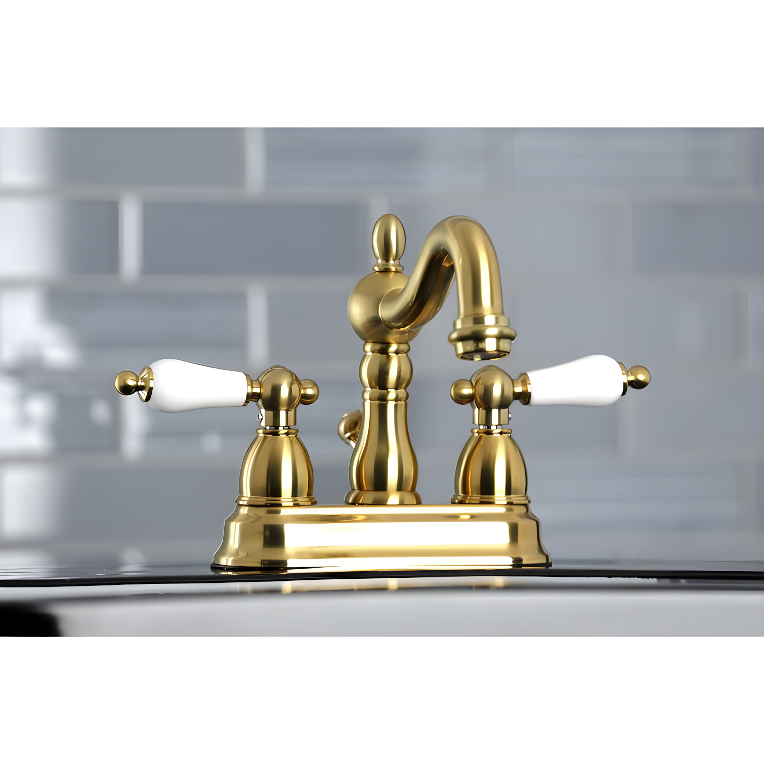 Kingston Brass Heritage Two-Handle 3-Hole Deck Mount 4" Centerset Bathroom Faucet with Plastic Pop-Up