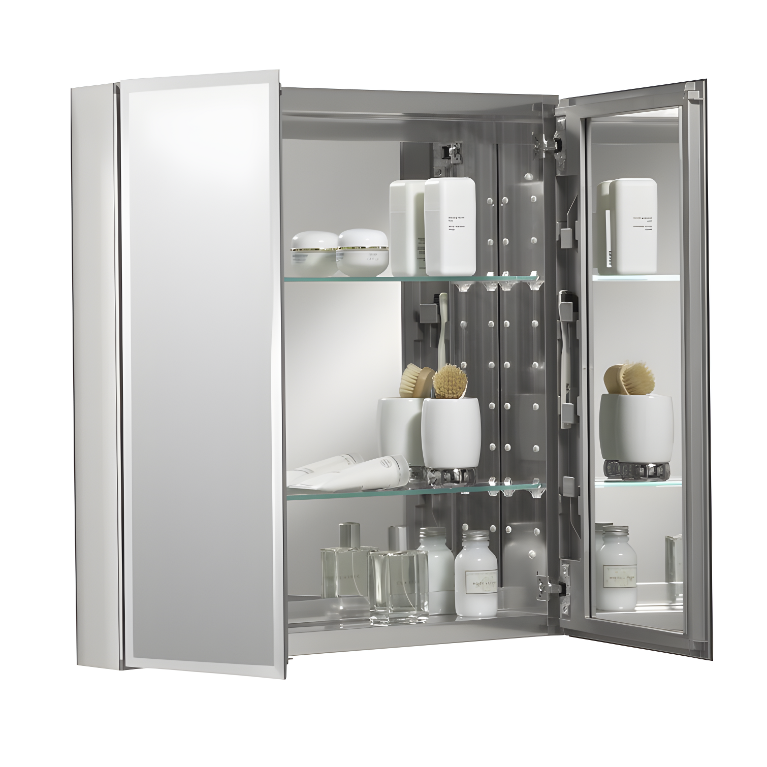 CLC Aluminum Two-Door Medicine Cabinet With Mirrored Doors, Beveled Edges