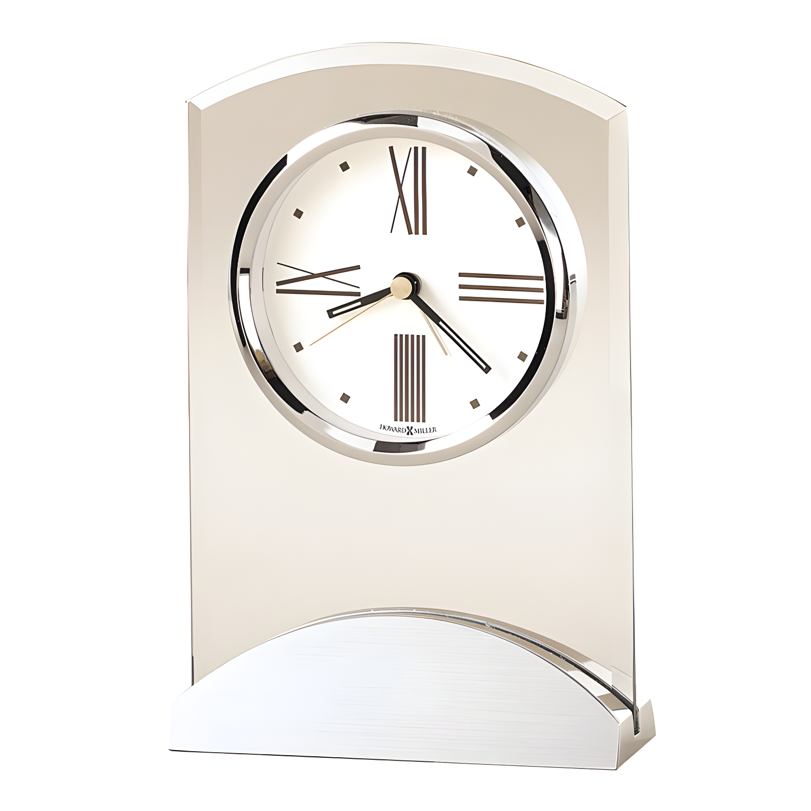 Howard Miller® Tribeca Modern & Contemporary Roman Numeral Glass Quartz Movement / Crystal Tabletop Clock with Alarm in Polished Silver/Clear
