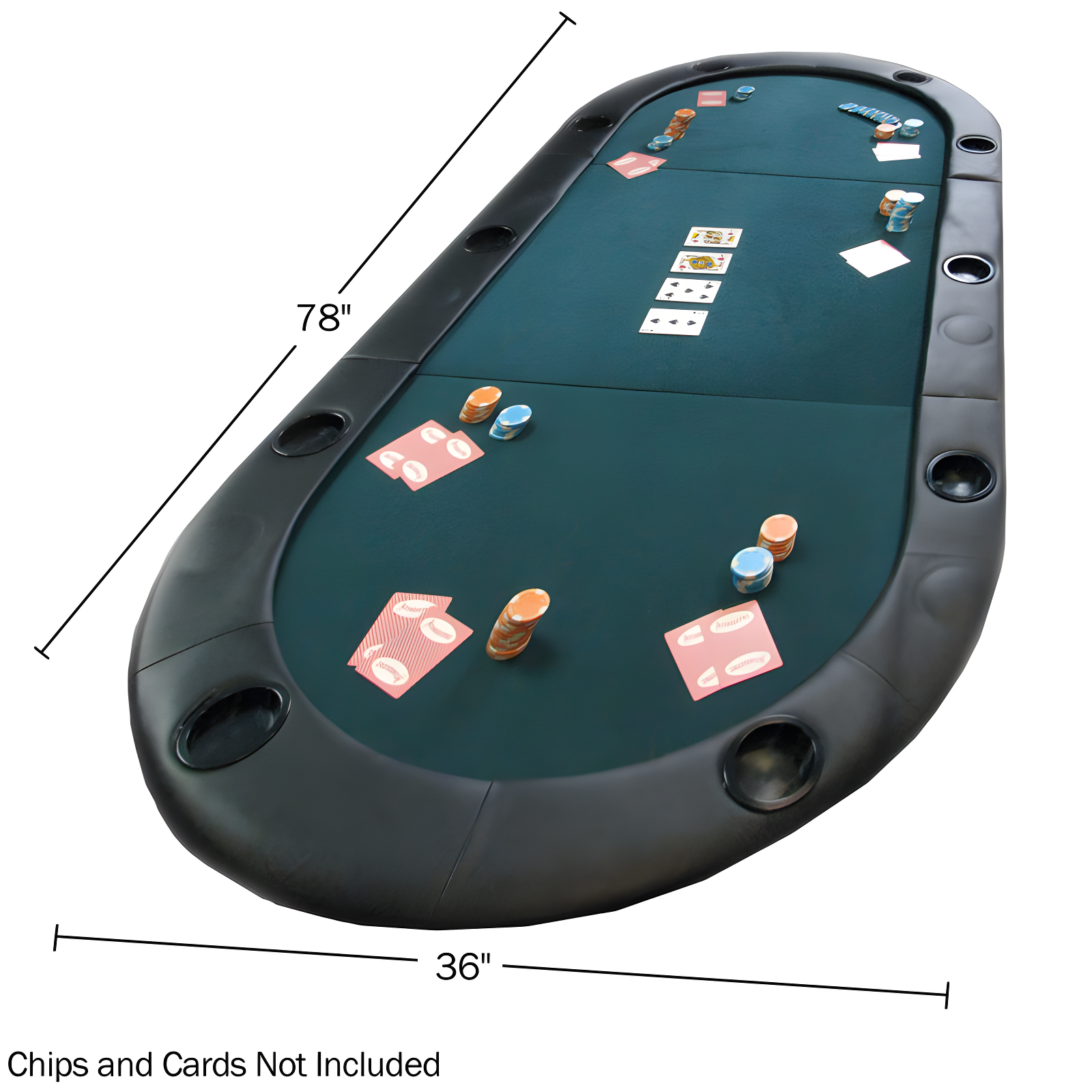 Trademark Global Texas Hold'em Folding Poker Table Top Water-Resistant Folding Mat with Cupholders and Padded Edges Seats 10 People