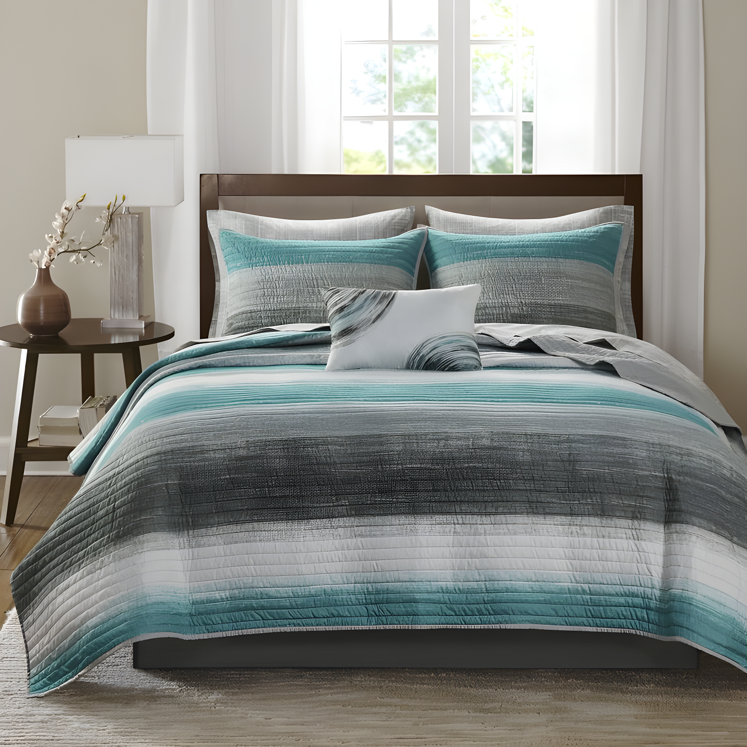 Madison Park Essentials Saben Microfiber Quilt Set with Cotton Bed Sheets