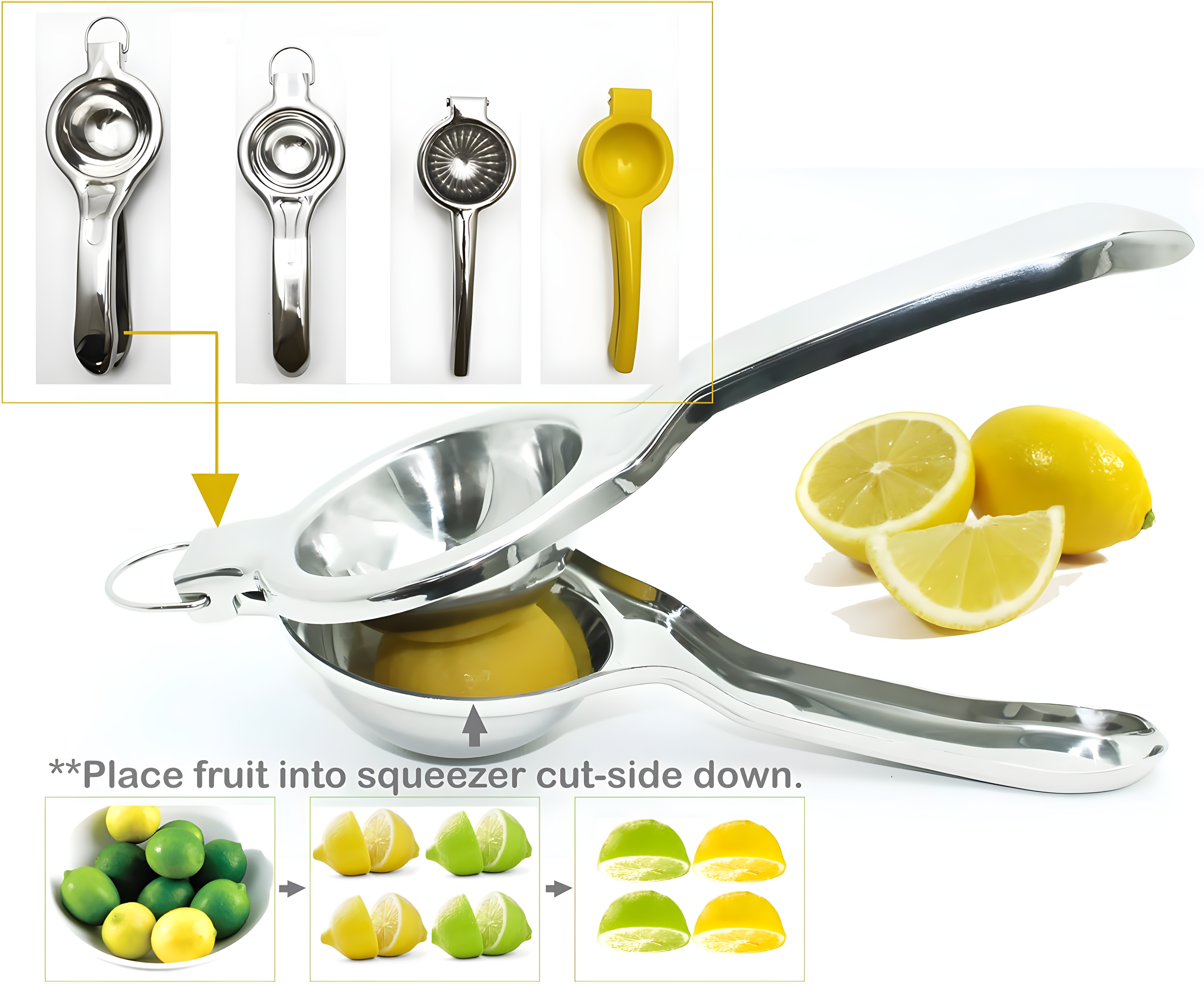Ghojet professional super jumbo stainless steel lemon squeezer (ls0002) / citrus juicer, commercial grade / biggest hand juicer in its class
