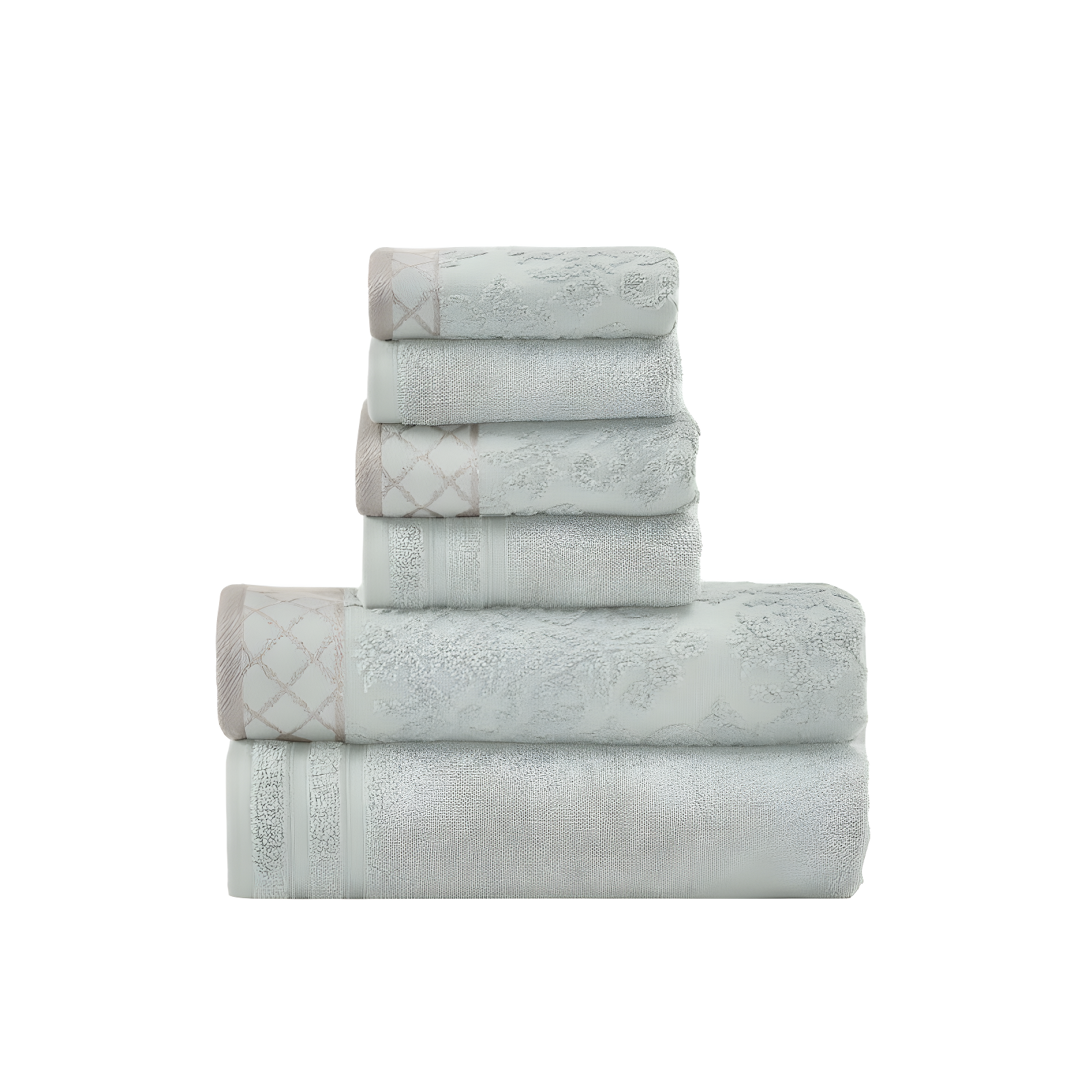 Modern Threads Modern Threads 6-Piece Damask Jacquard/Solid Ultra Soft 550GSM 100% Combed Cotton Towel Set with Embellished Borders