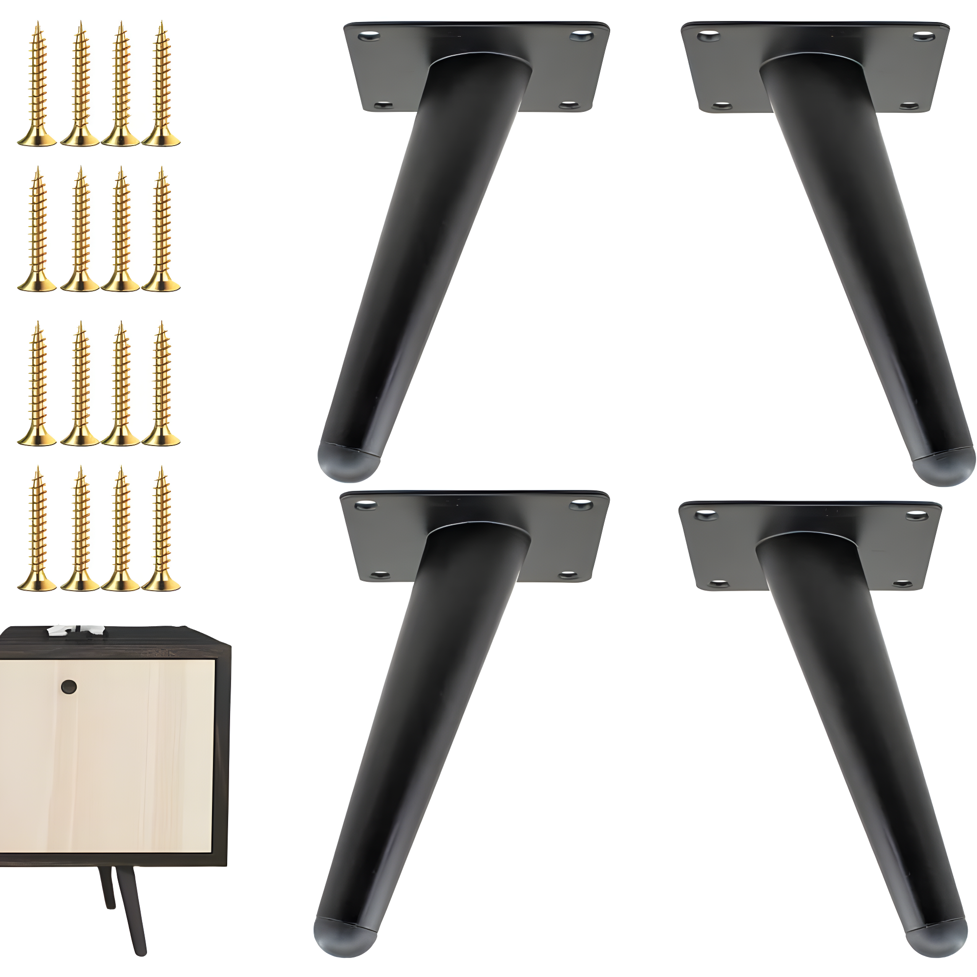 6 Inch Furniture Legs, Set of 4, Mid-Century Style Metal Replacement Legs for Chairs, Sofas, Cabinets, Tables, and DIY Projects