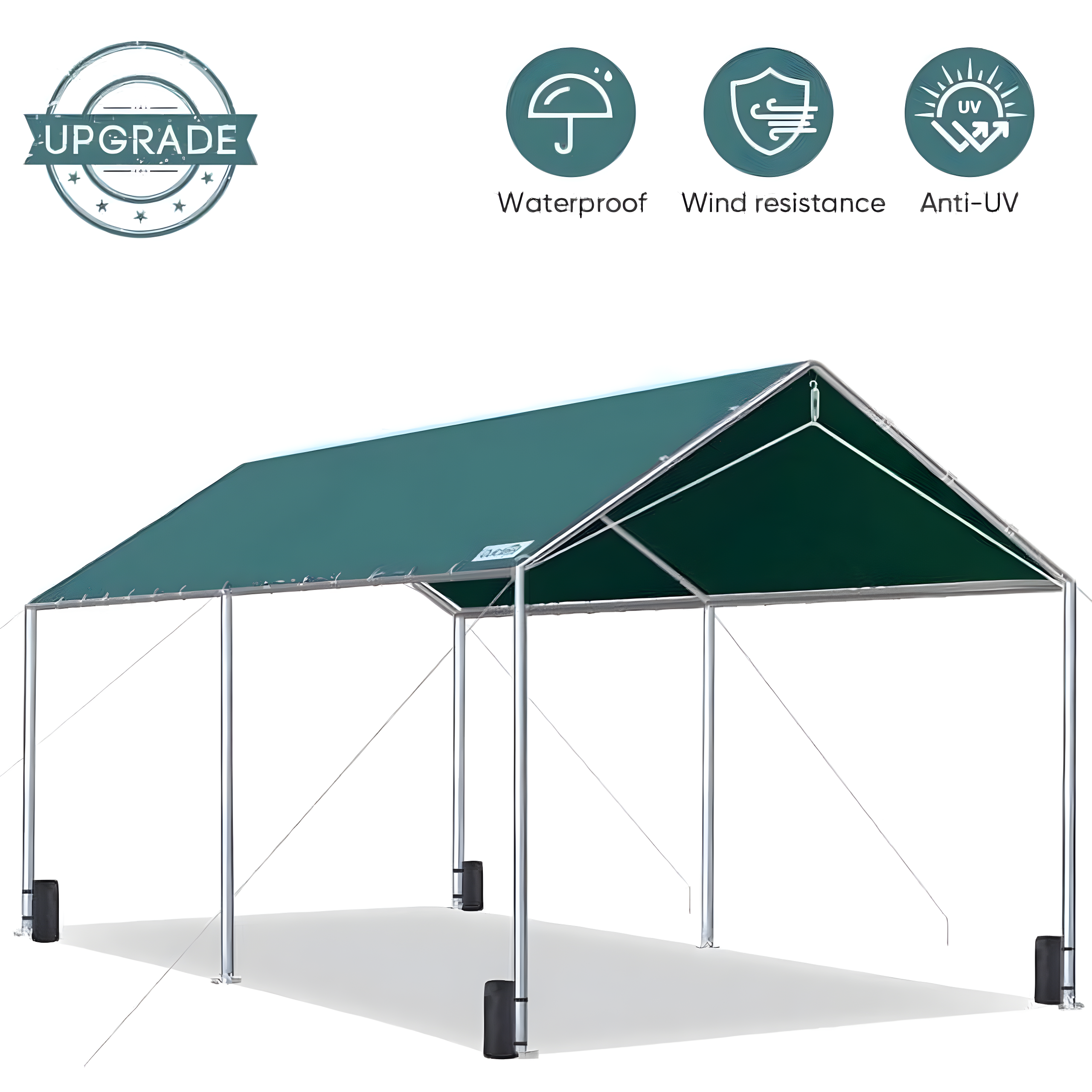 Outdoor Heavy Duty Carport 10 X 20 Ft, Car Canopy Tent with Reinforced Steel Cables (Green)