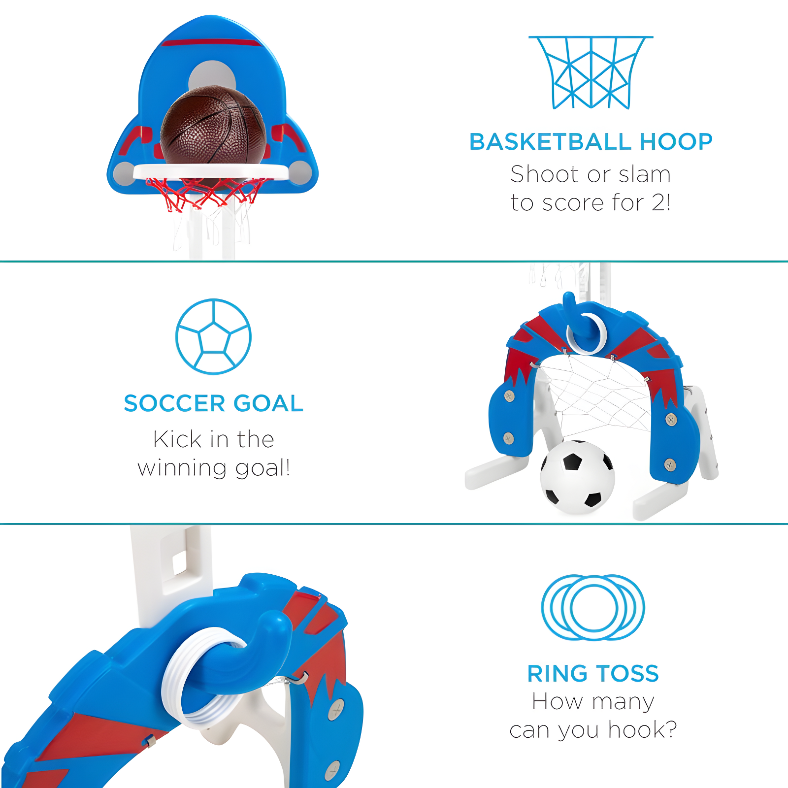 Best Choice Products 3-in-1 Toddler Basketball Hoop Sports Activity Center Grow With Me Play Set w/ Soccer, Ring Toss