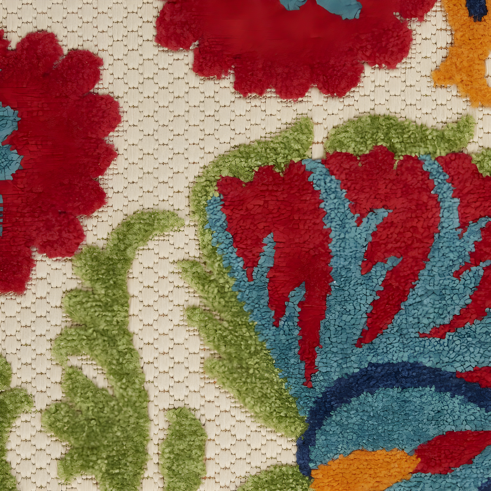 Nourison Aloha Floral Easy Care Flatweave High-Low Indoor Outdoor Area Rug Red/Multi 7' x 10'