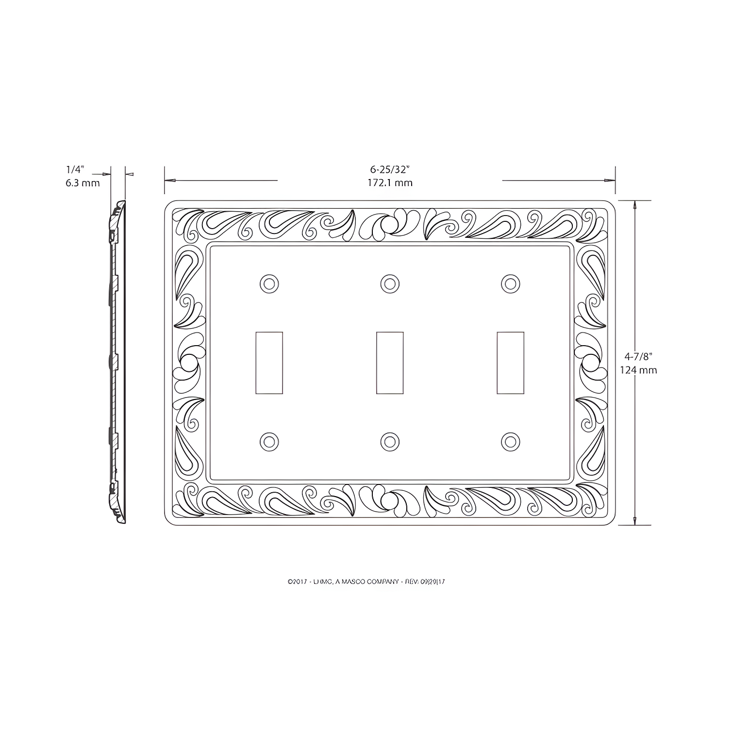 Paisley 3-Gang Toggle Light Switch Wall Plate