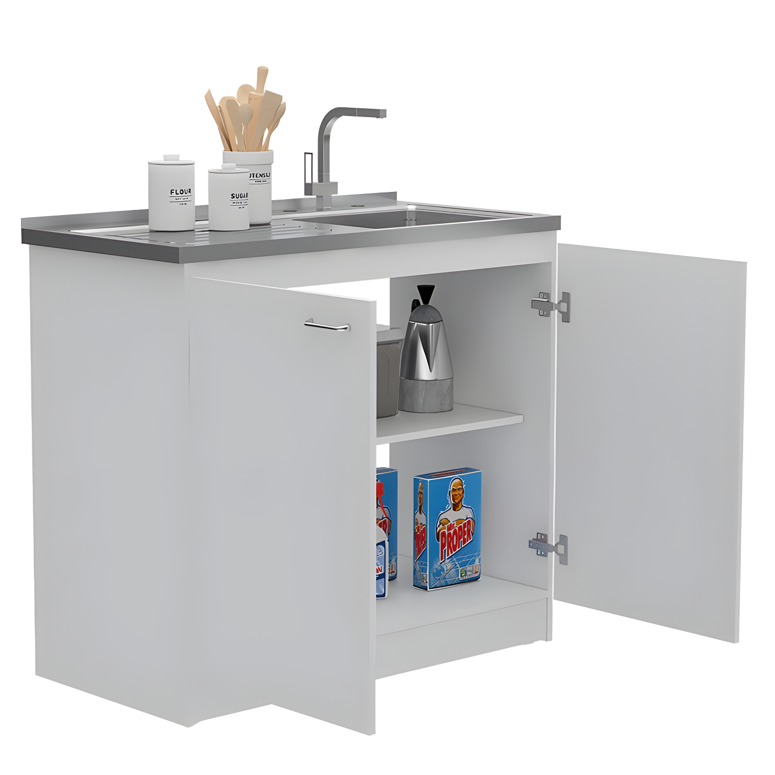 TUHOME Napoles Utility Sink Cabinet With Integrated Steel Sink