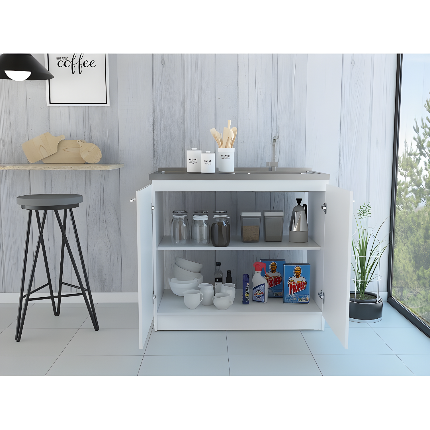 TUHOME Napoles Utility Sink Cabinet With Integrated Steel Sink