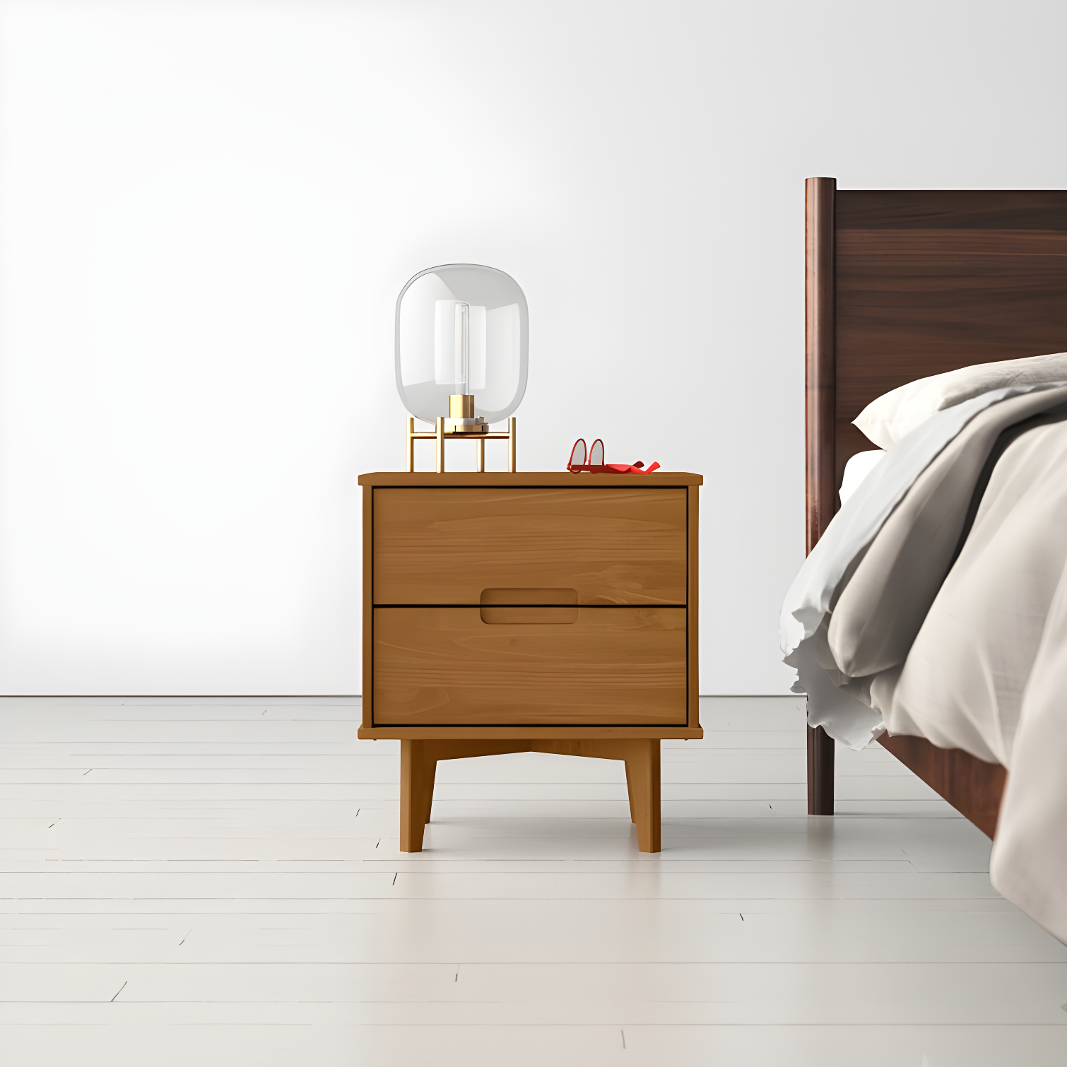 Mags Solid Wood Groove 2-Drawer Nightstand
