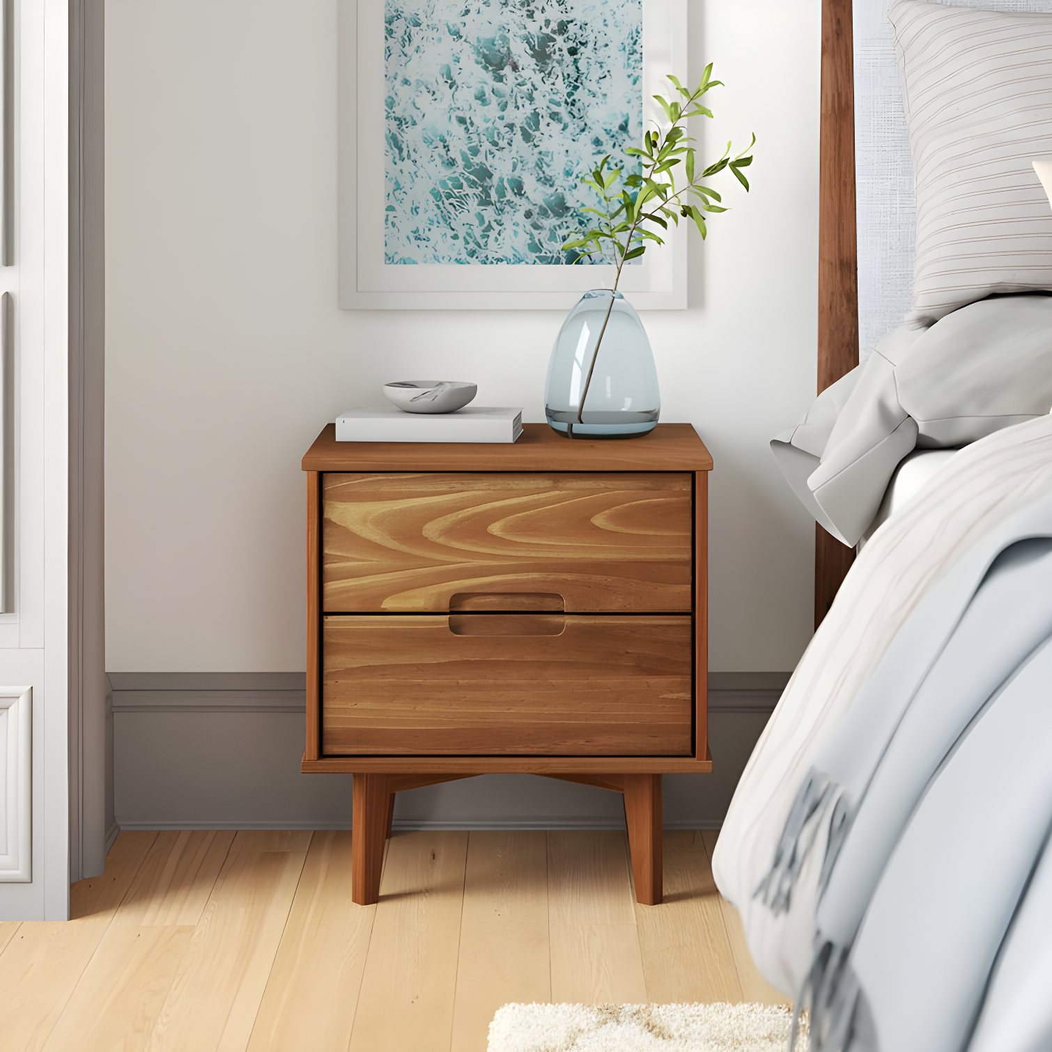 Mags Solid Wood Groove 2-Drawer Nightstand