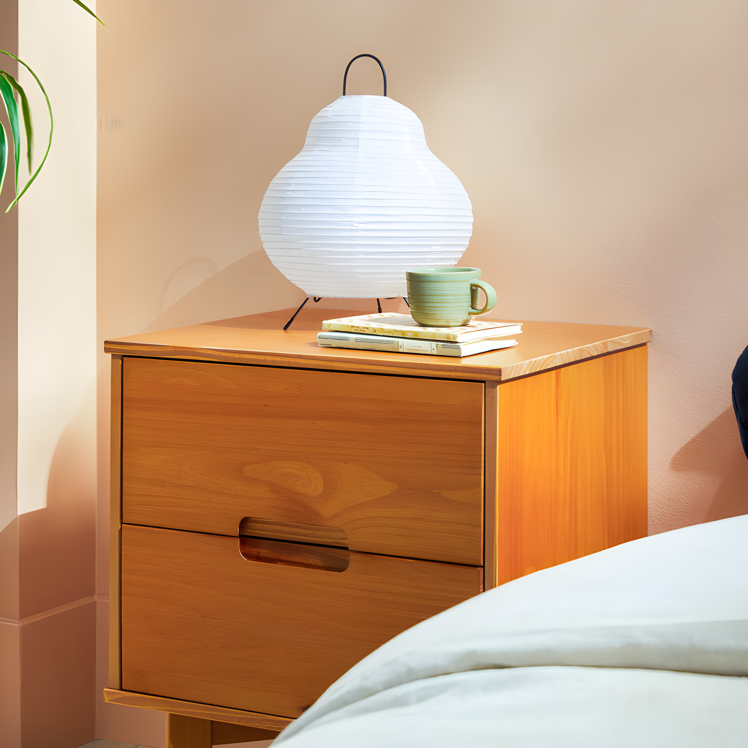 Mags Solid Wood Groove 2-Drawer Nightstand