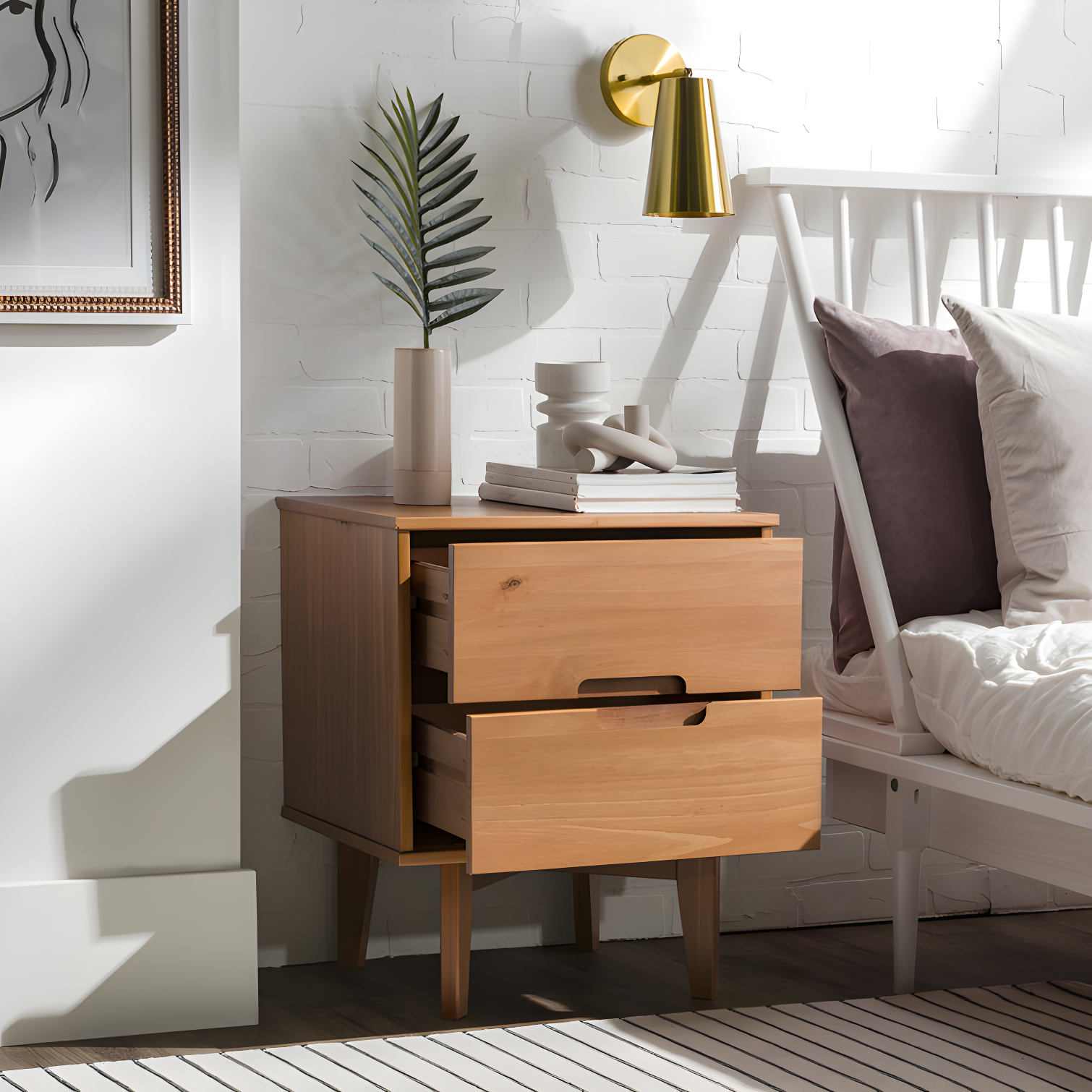 Mags Solid Wood Groove 2-Drawer Nightstand