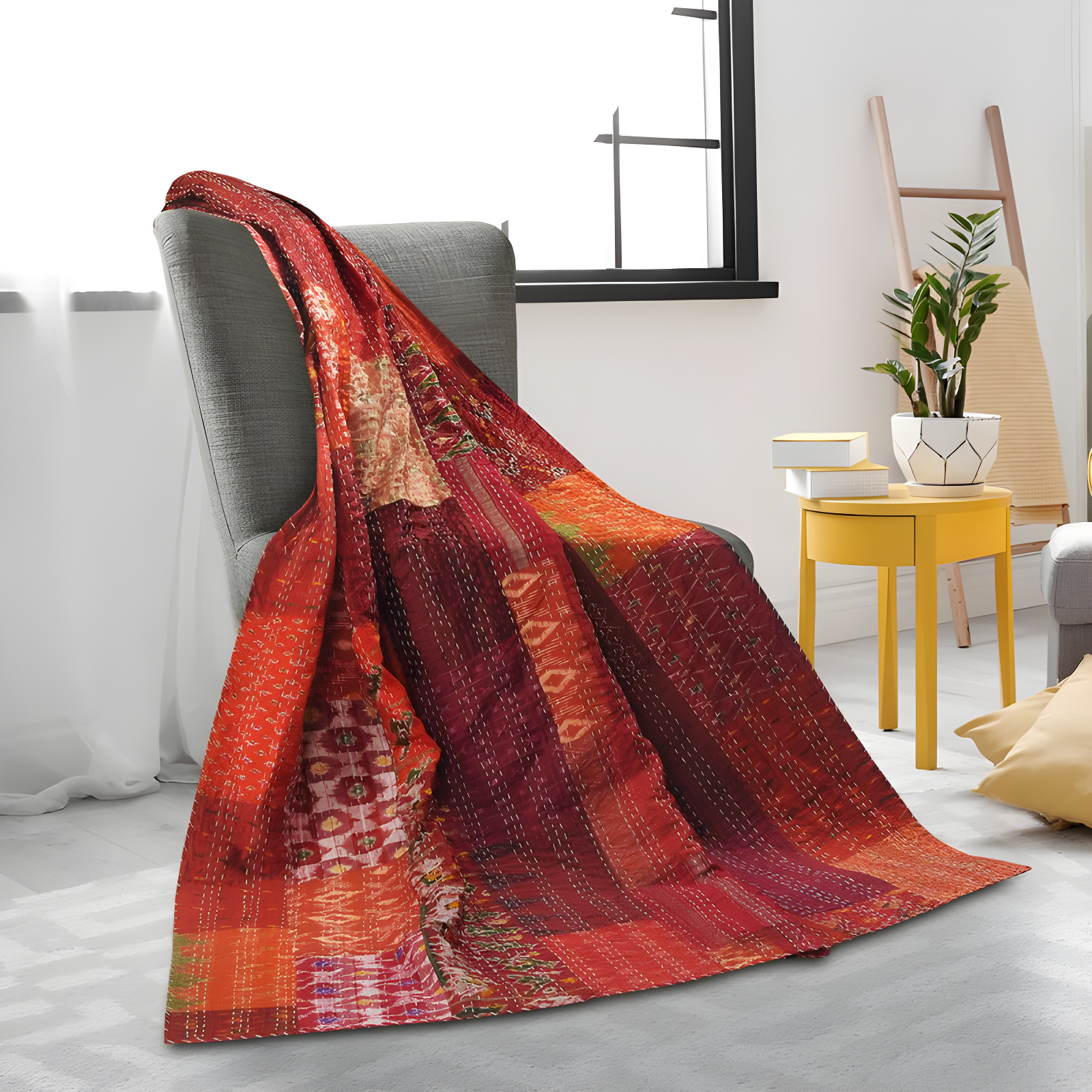 Rajani Home Handmade Kantha Silk Blend Throw Blanket