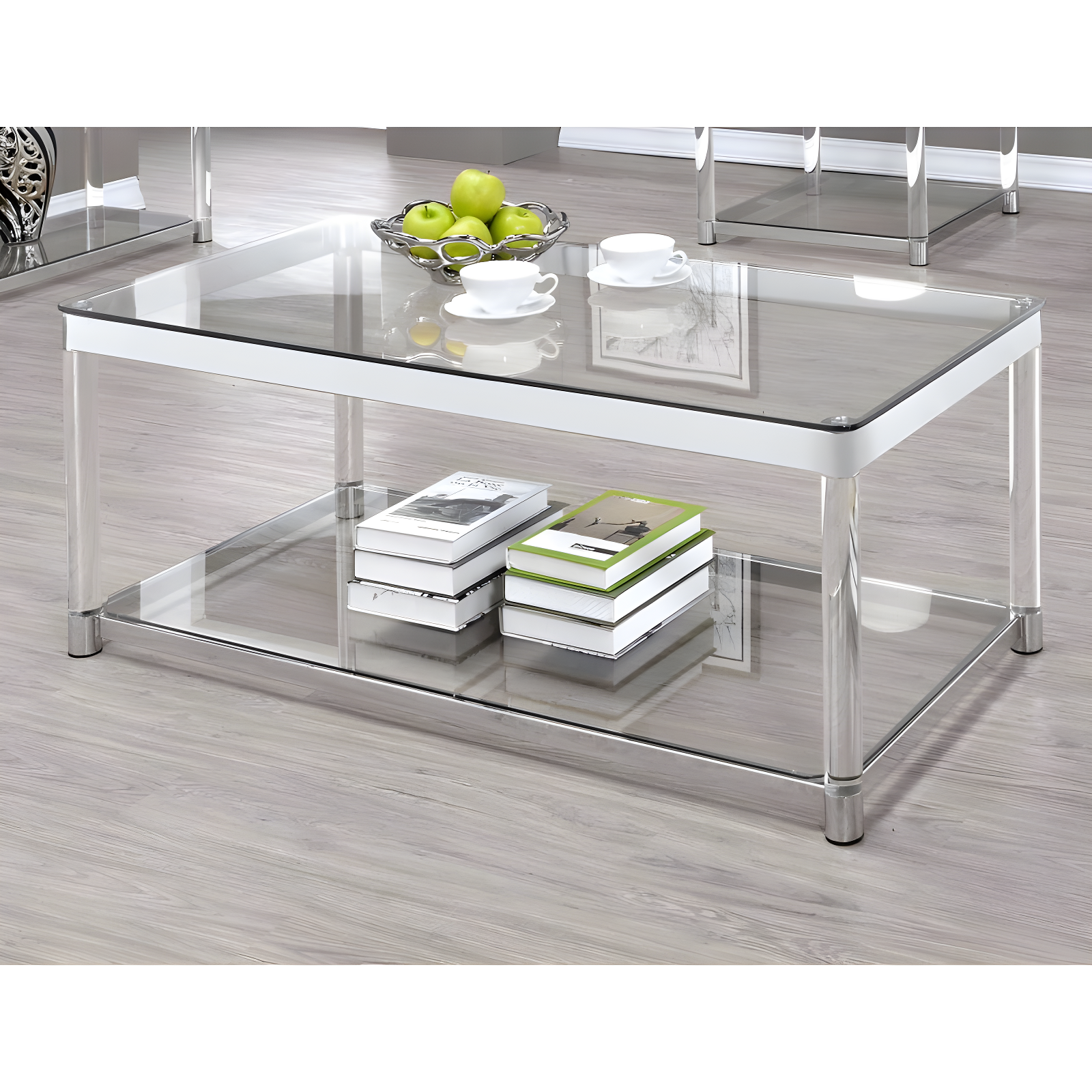 Anne Acrylic Coffee Table with Glass Top and Shelf Chrome - Coaster