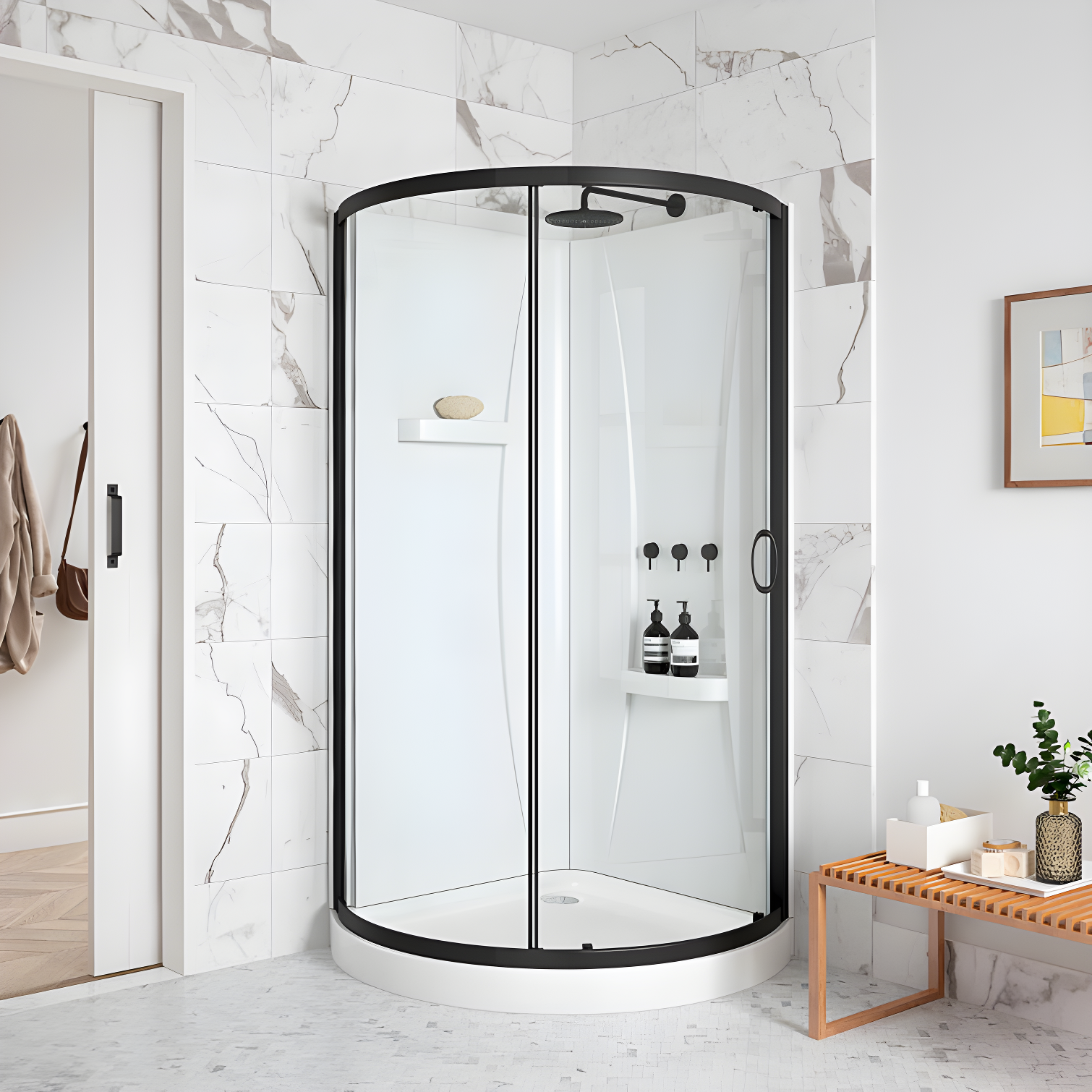 OVE Decors Breeze 40 in. Round Shower Kit w/ Clear, Base, Wall