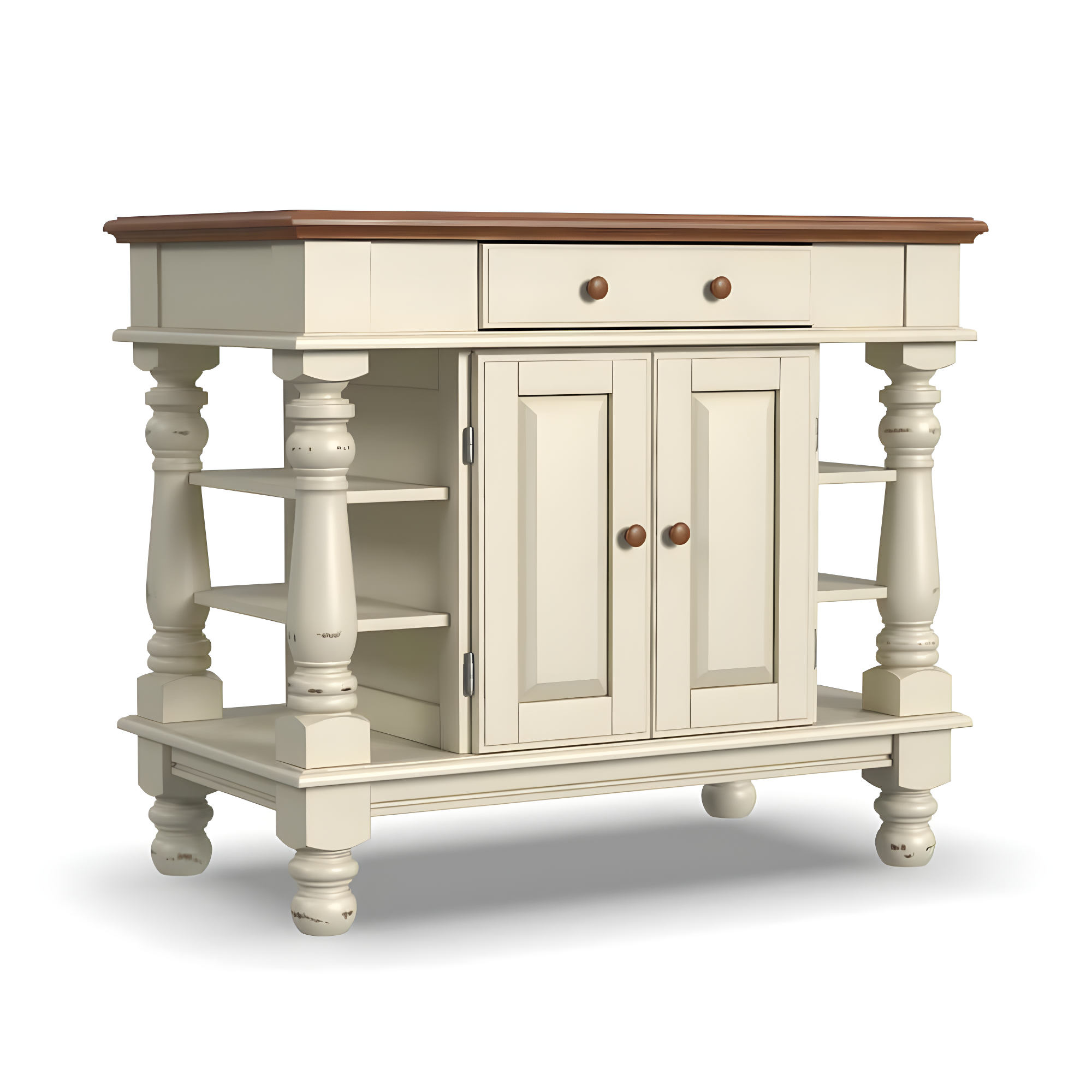 Homestyles Americana Off White Wood Kitchen Island with Storage and Open Shelves