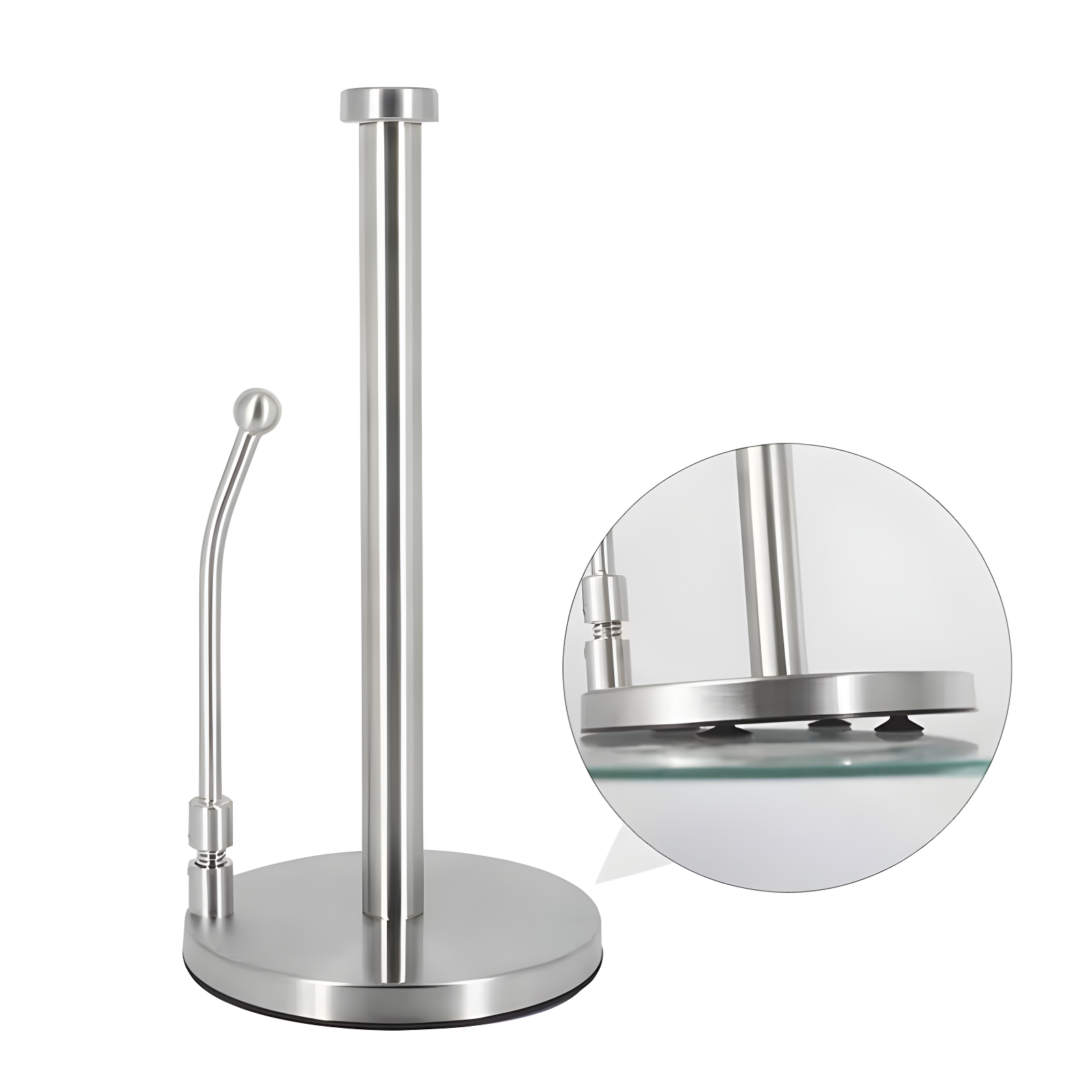 Paper Towel Holder Dispenser Standing with Weighted Base Spring Arm for Kitchen,Bathroom,Bedroom In Stainless Steel