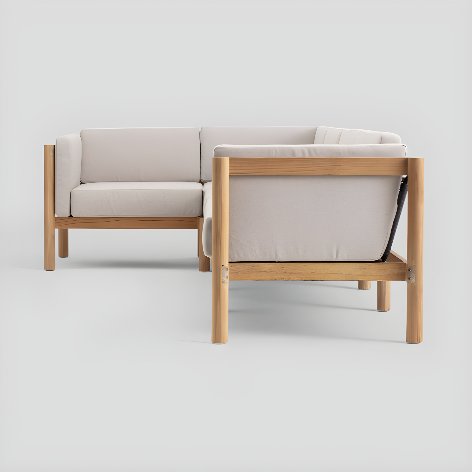 Haven 4-Piece Teak Outdoor Sectional With Sunbrella Cushions In Graystone