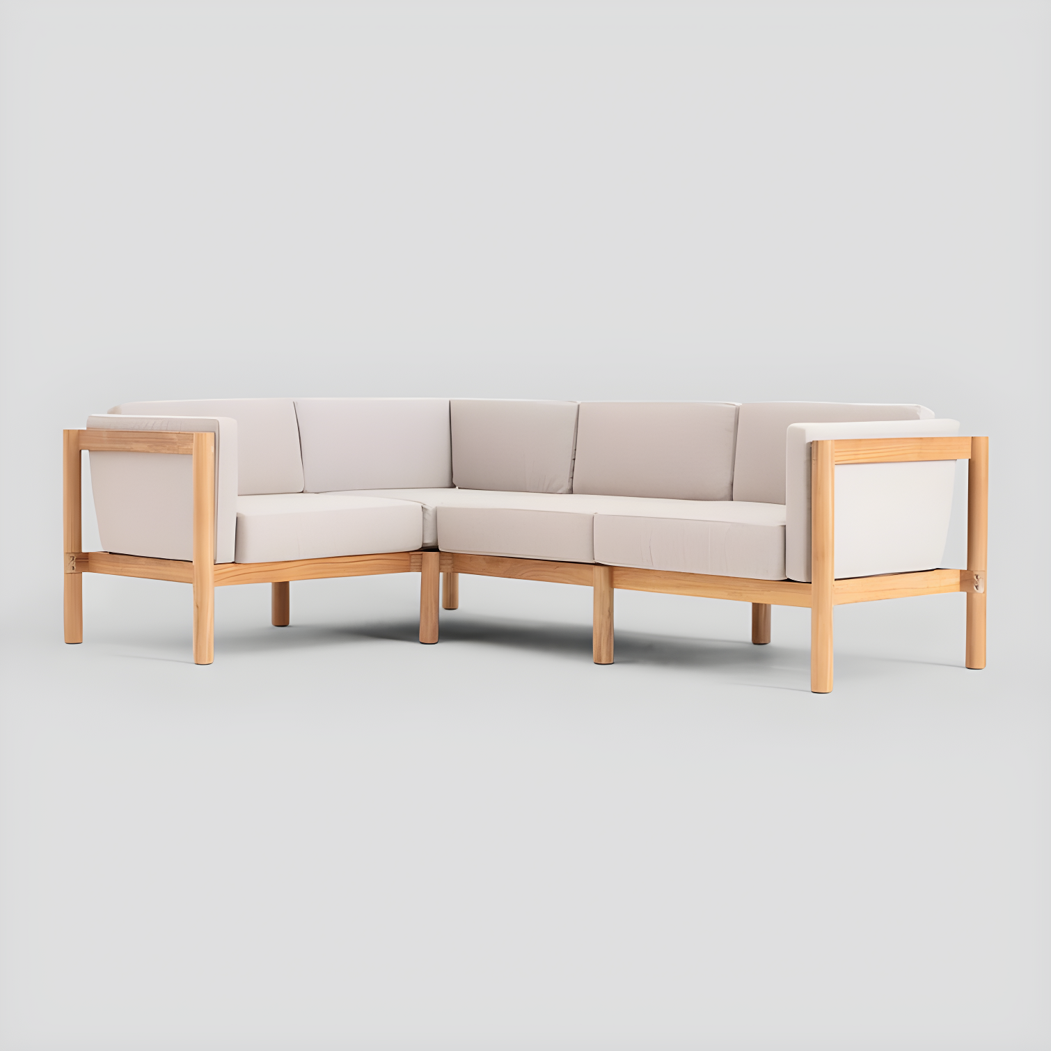Haven 4-Piece Teak Outdoor Sectional With Sunbrella Cushions In Graystone