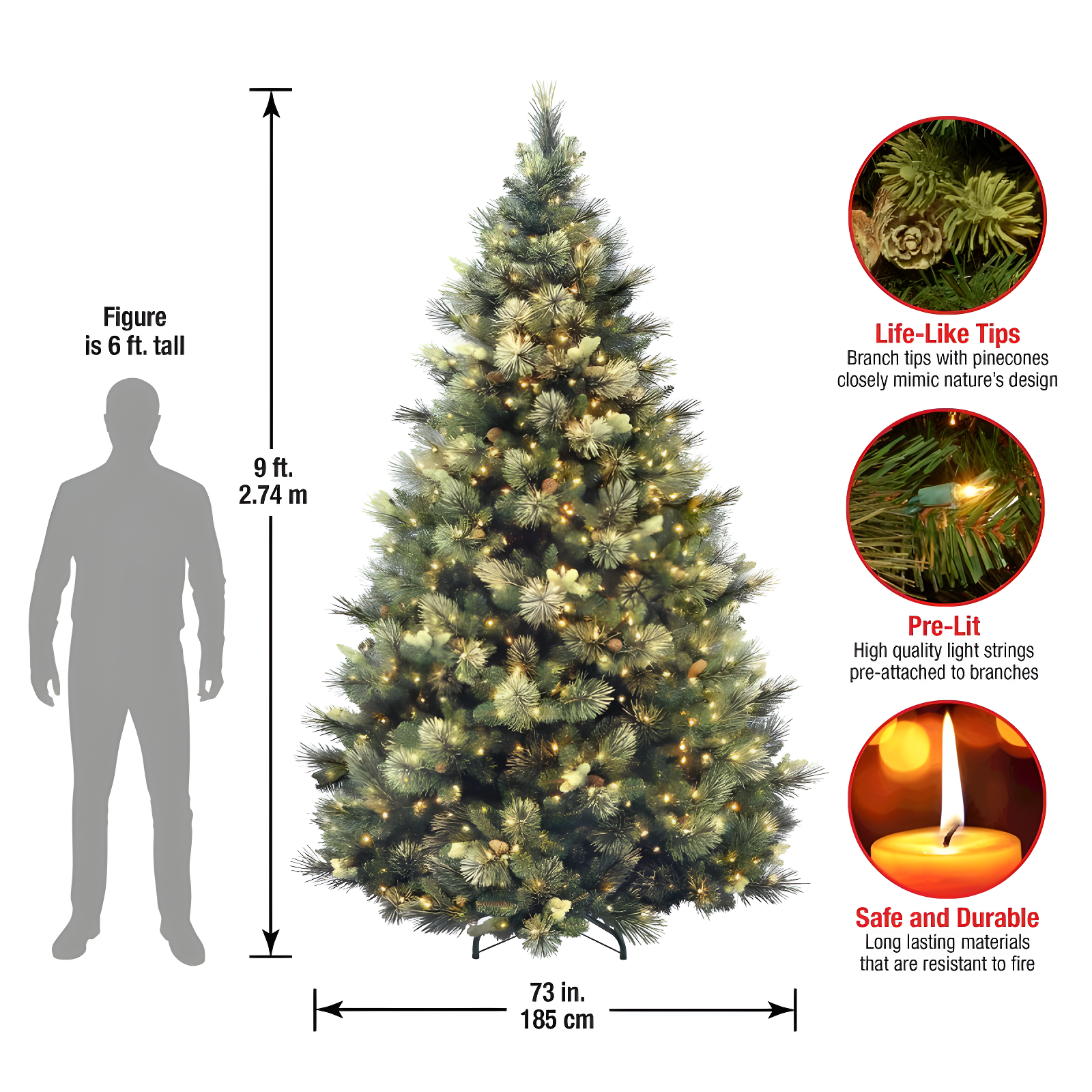 National Tree Company 9' Pre-lit Carolina Pine Artificial Christmas Tree with 900 Clear Lights