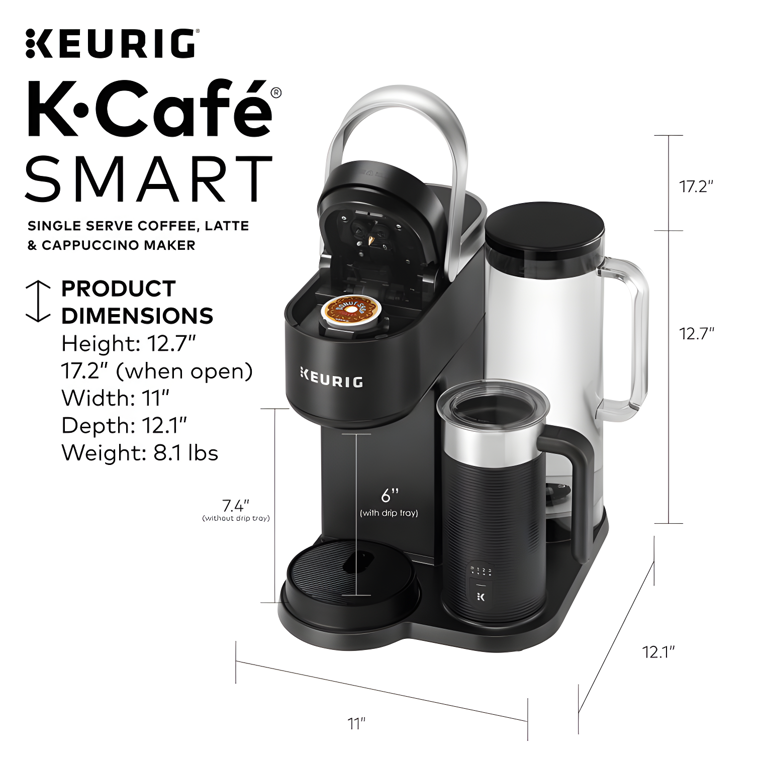 Keurig K-Cafe SMART Single Serve K-Cup Pod Coffee, Latte And Cappuccino Maker, Black