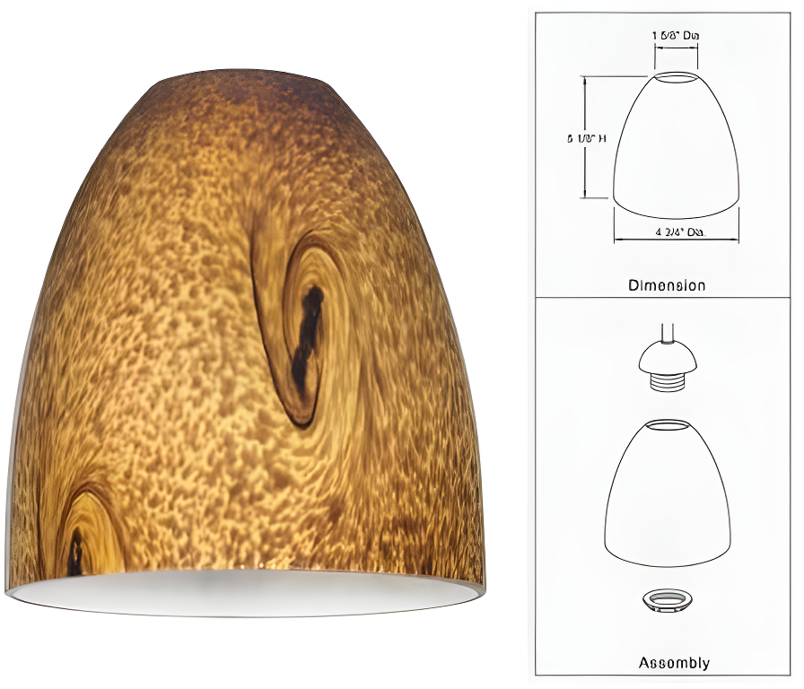 Lighting Modern Glass Light Shade with Art Glass - Lipless with 1-5/8-Inch Fitter