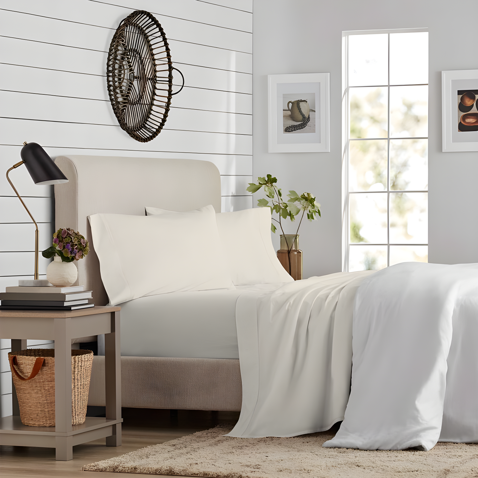 Queen 300 Thread Count Organic Cotton Brushed Percale Sheet Set Ivory - Purity Home