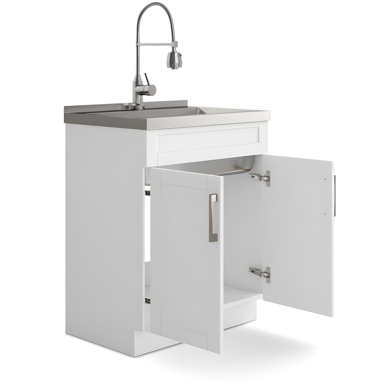 Simpli Home AXCLDYHEN28-SS Hennessy  All-in-One 28-inch Utility Sink & Cabinet in Pure White