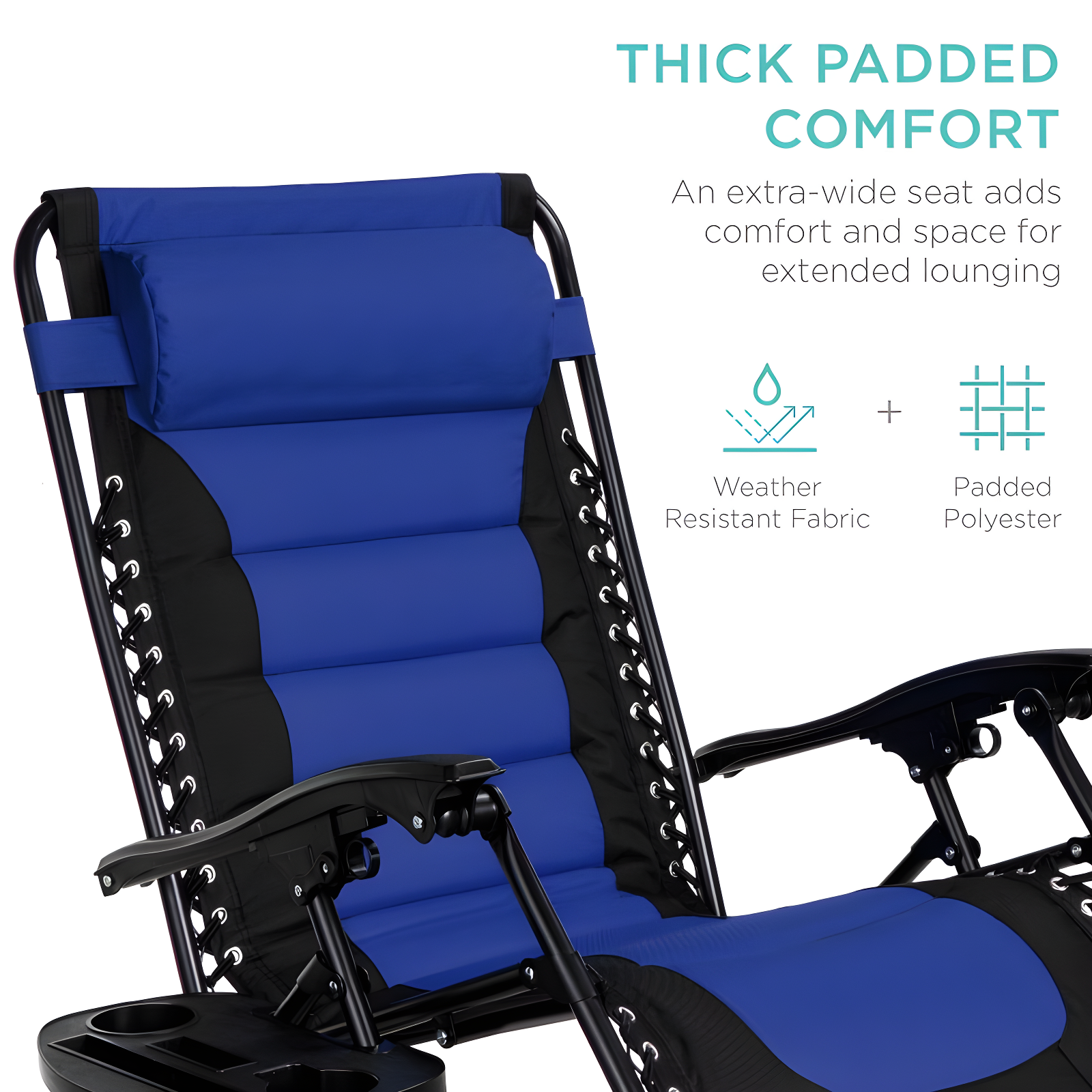 Best Choice Products Oversized Padded Zero Gravity Chair, Folding Outdoor Patio Recliner w/ Side Tray - Black/Blue